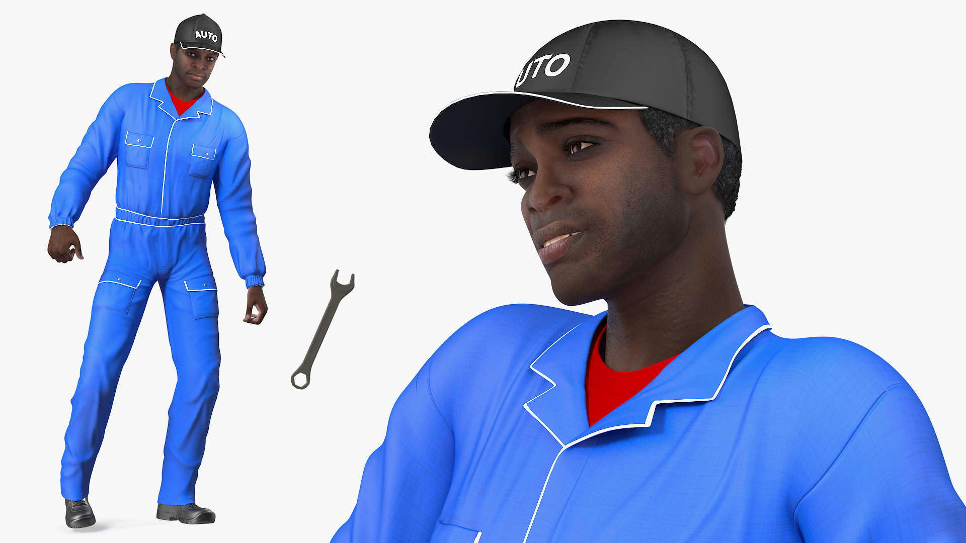 3D Dark Skin Black Auto Mechanic Rigged