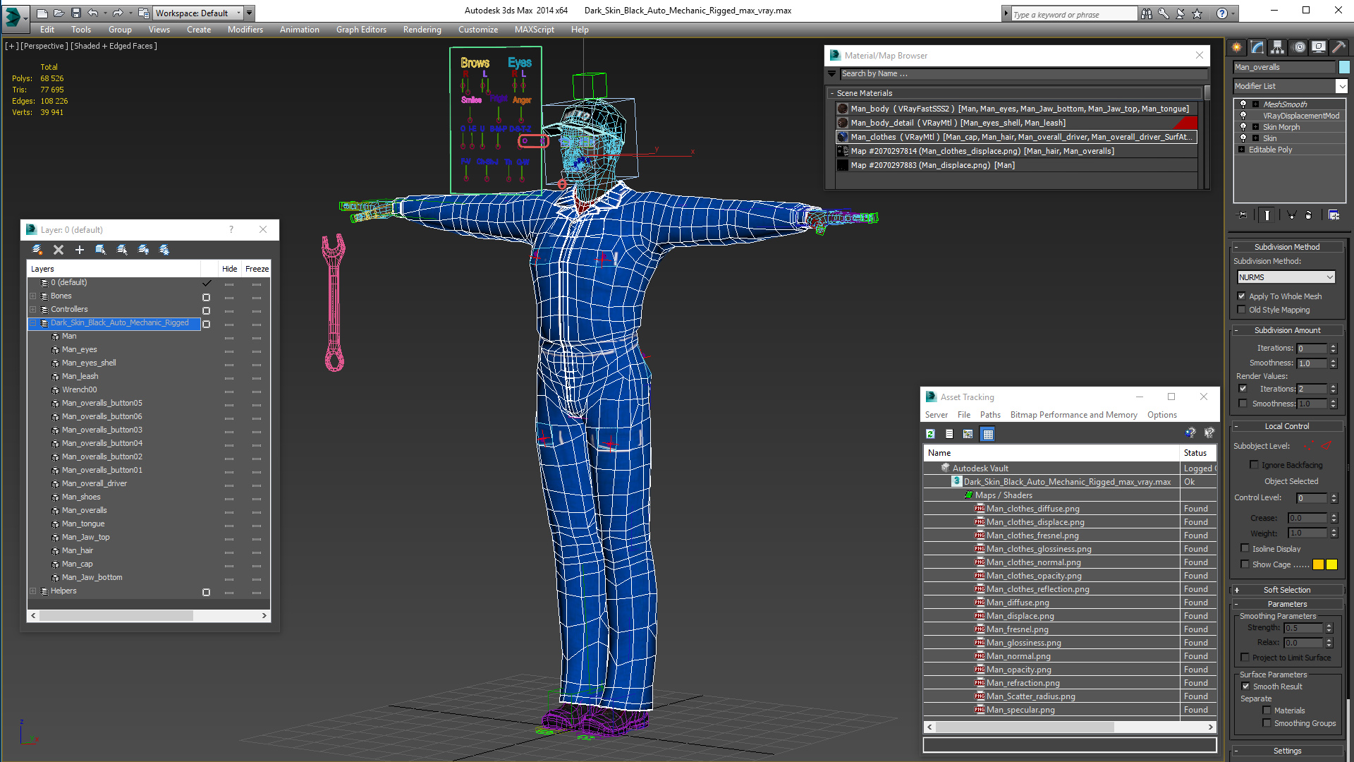 3D Dark Skin Black Auto Mechanic Rigged