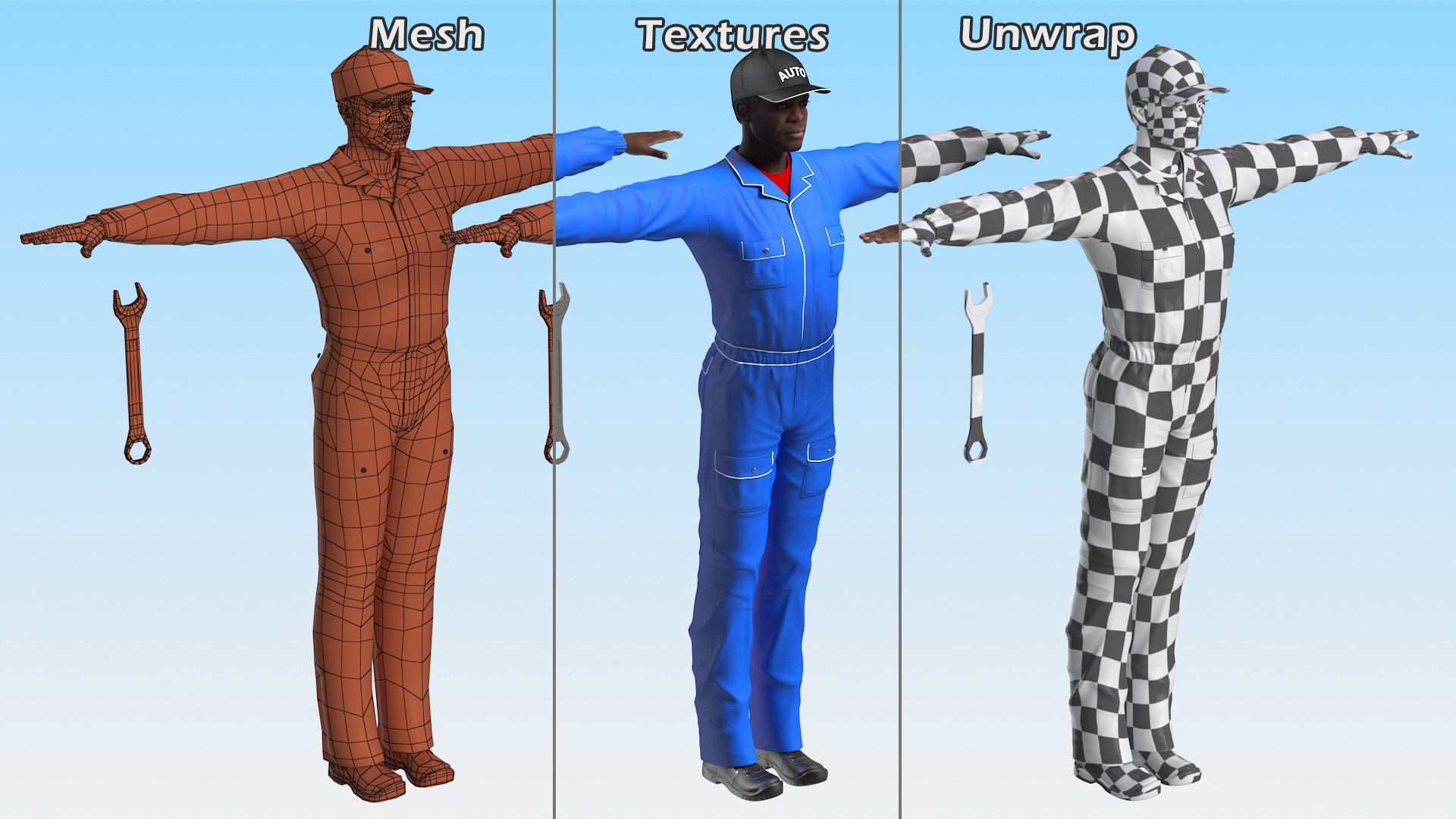 3D Dark Skin Black Auto Mechanic Rigged