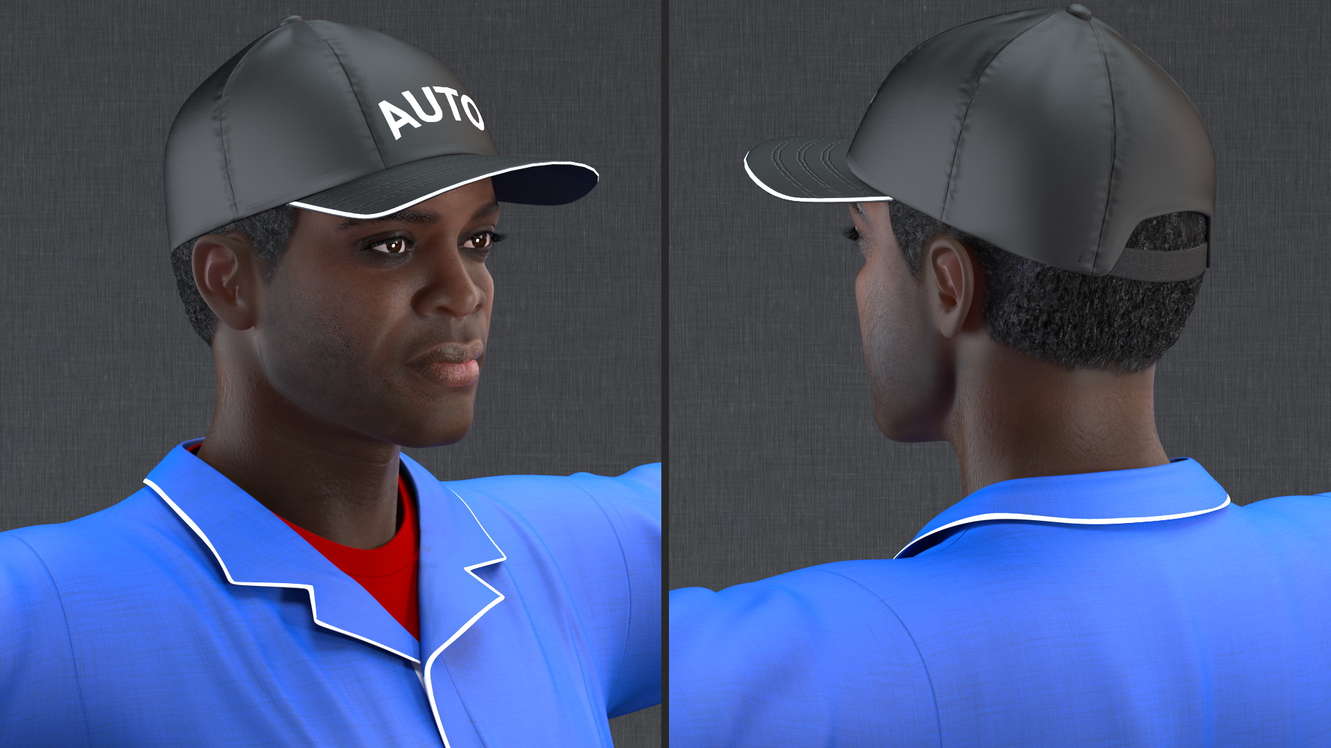 3D Dark Skin Black Auto Mechanic Rigged