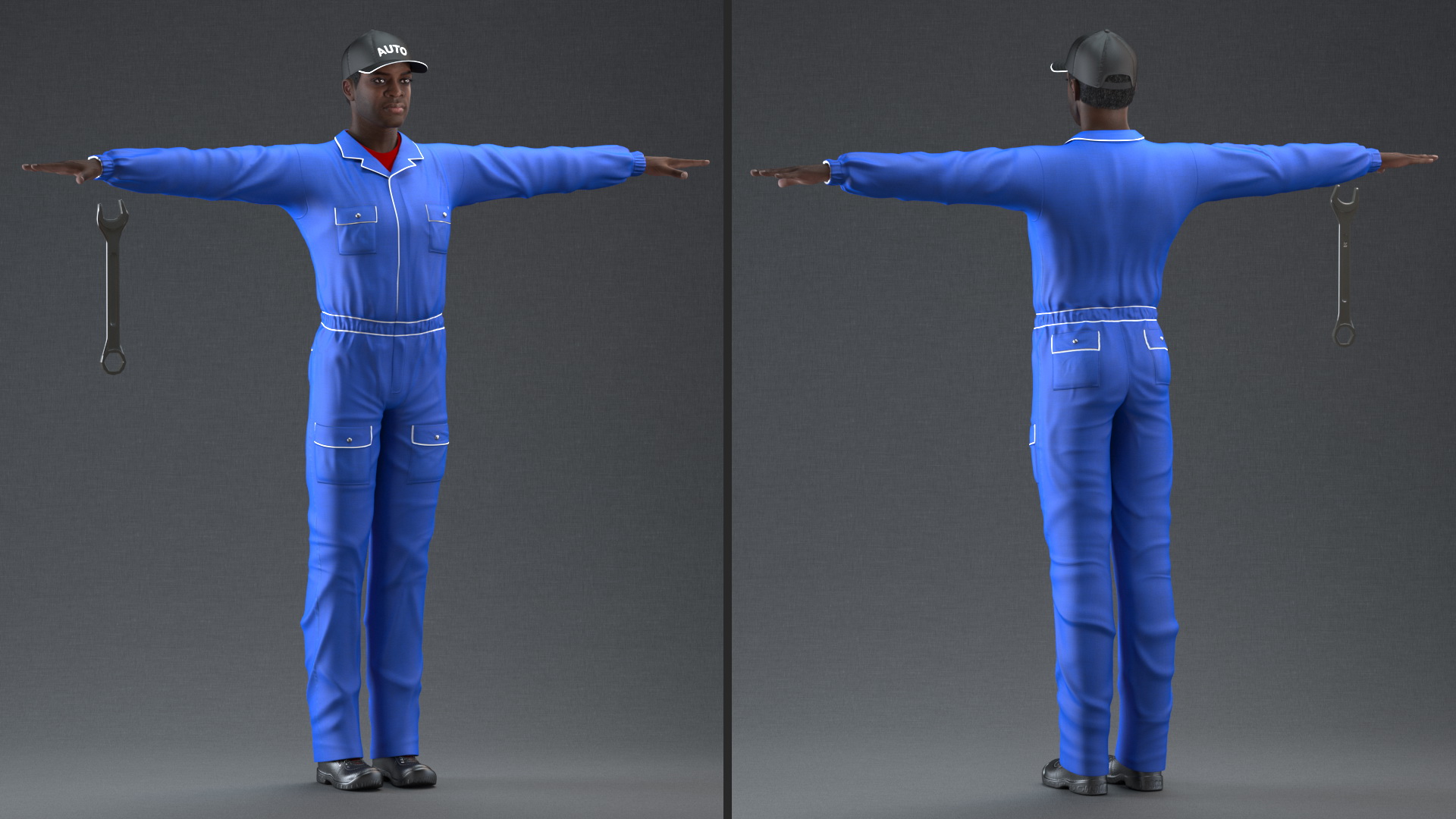 3D Dark Skin Black Auto Mechanic Rigged