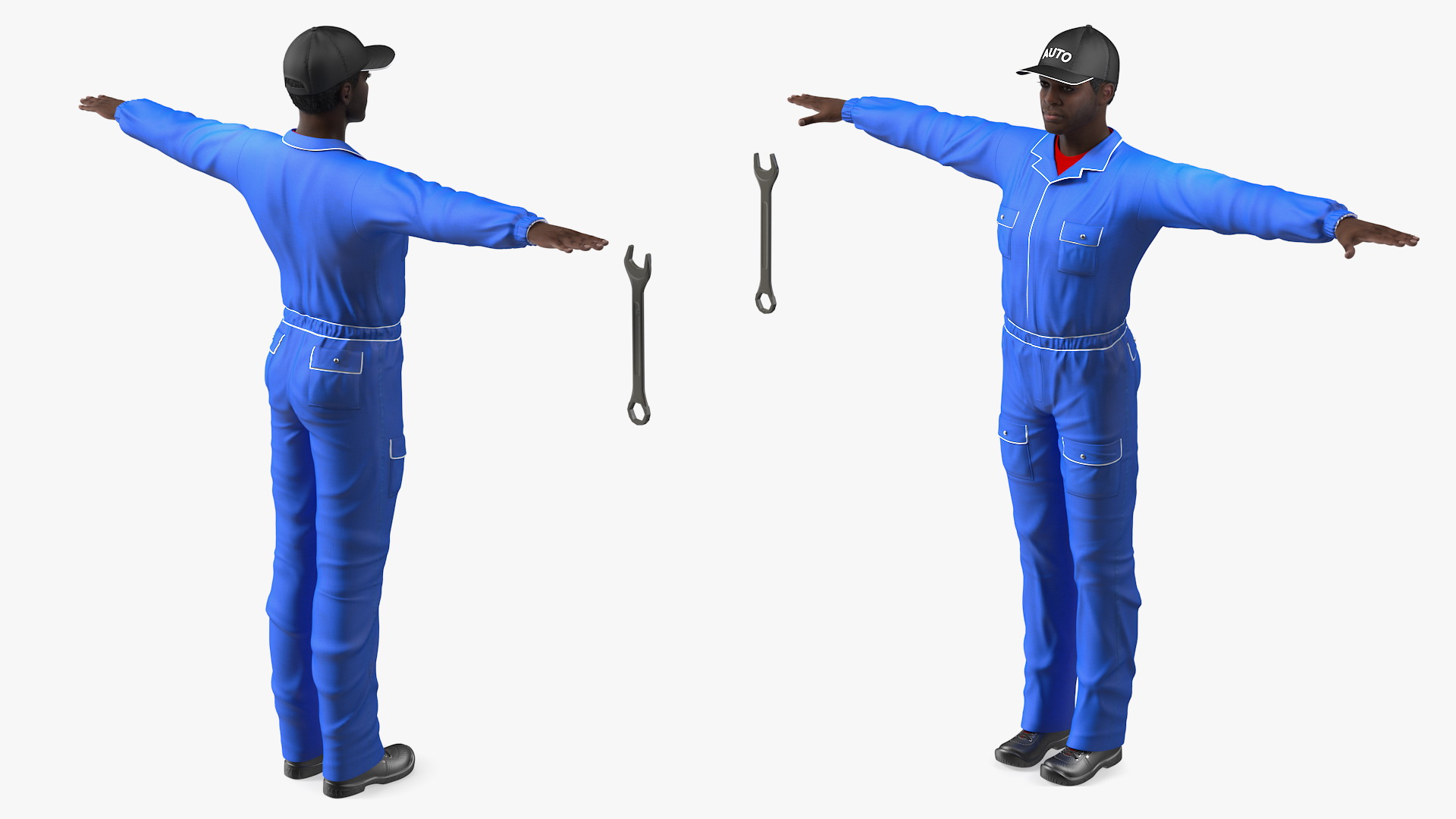 3D Dark Skin Black Auto Mechanic Rigged