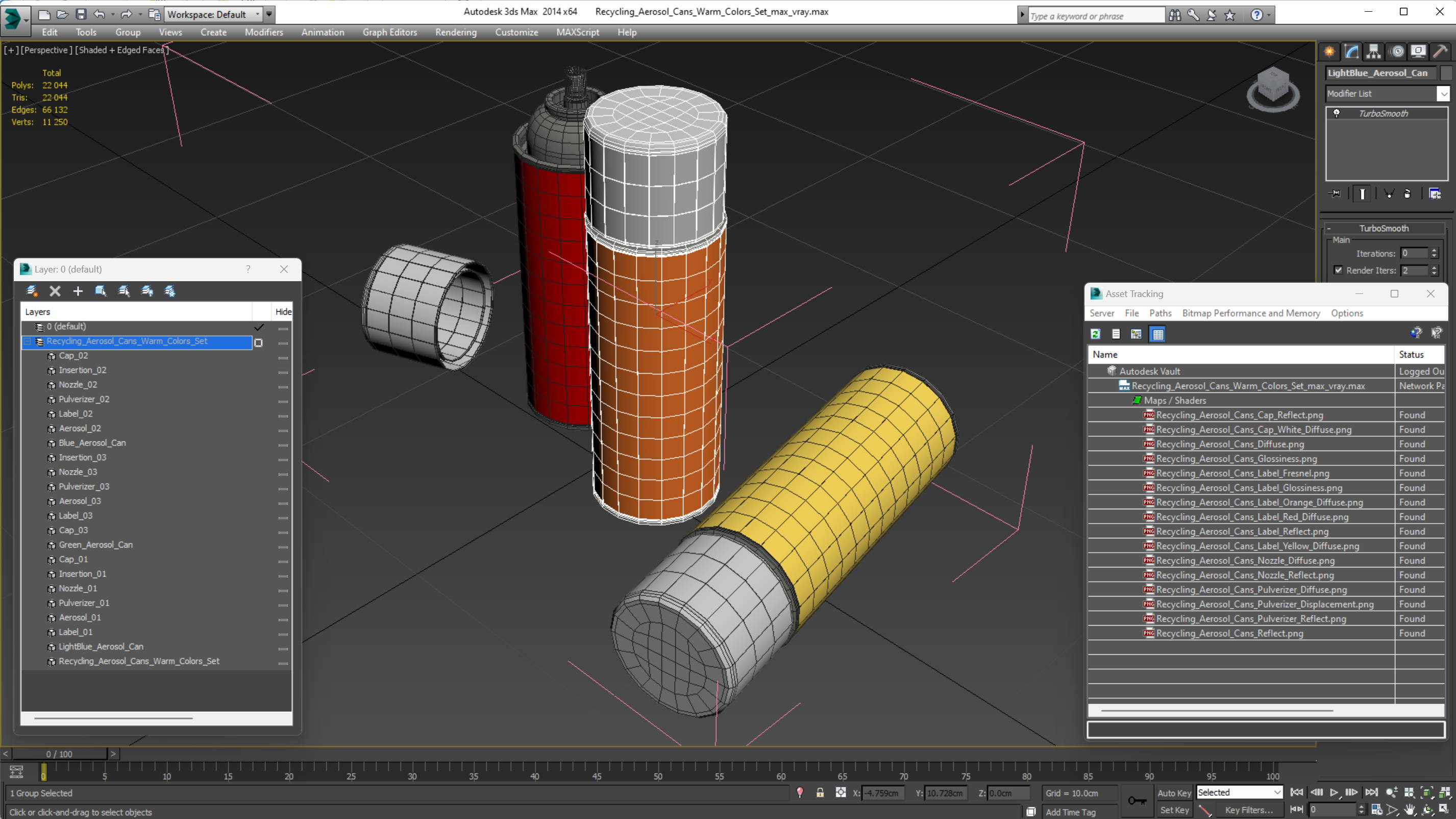 3D Recycling Aerosol Cans Warm Colors Set model