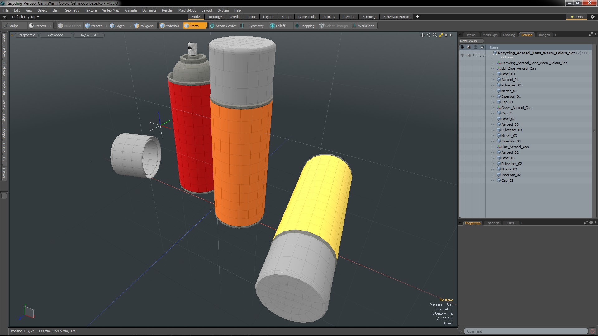3D Recycling Aerosol Cans Warm Colors Set model