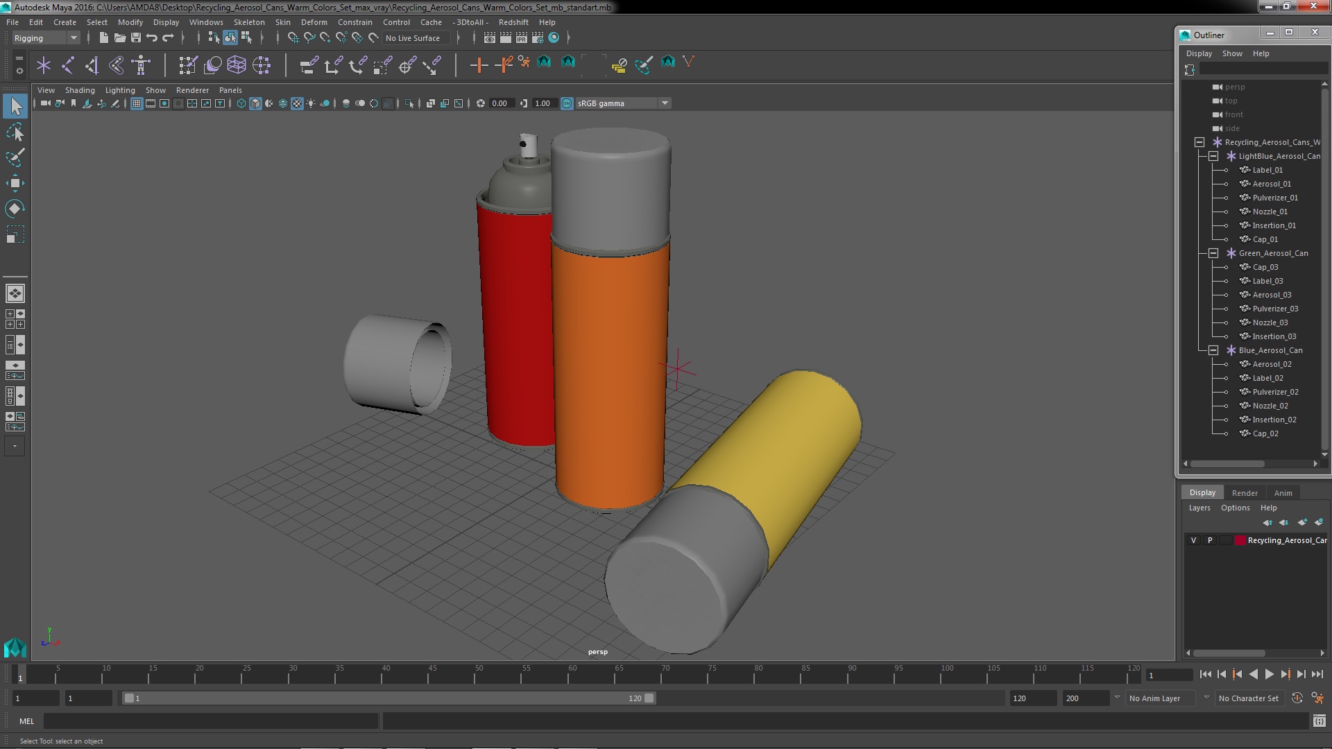 3D Recycling Aerosol Cans Warm Colors Set model