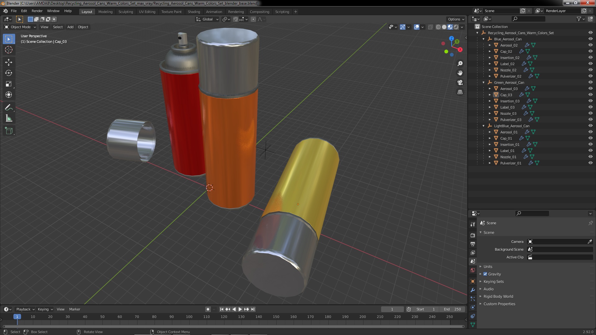 3D Recycling Aerosol Cans Warm Colors Set model