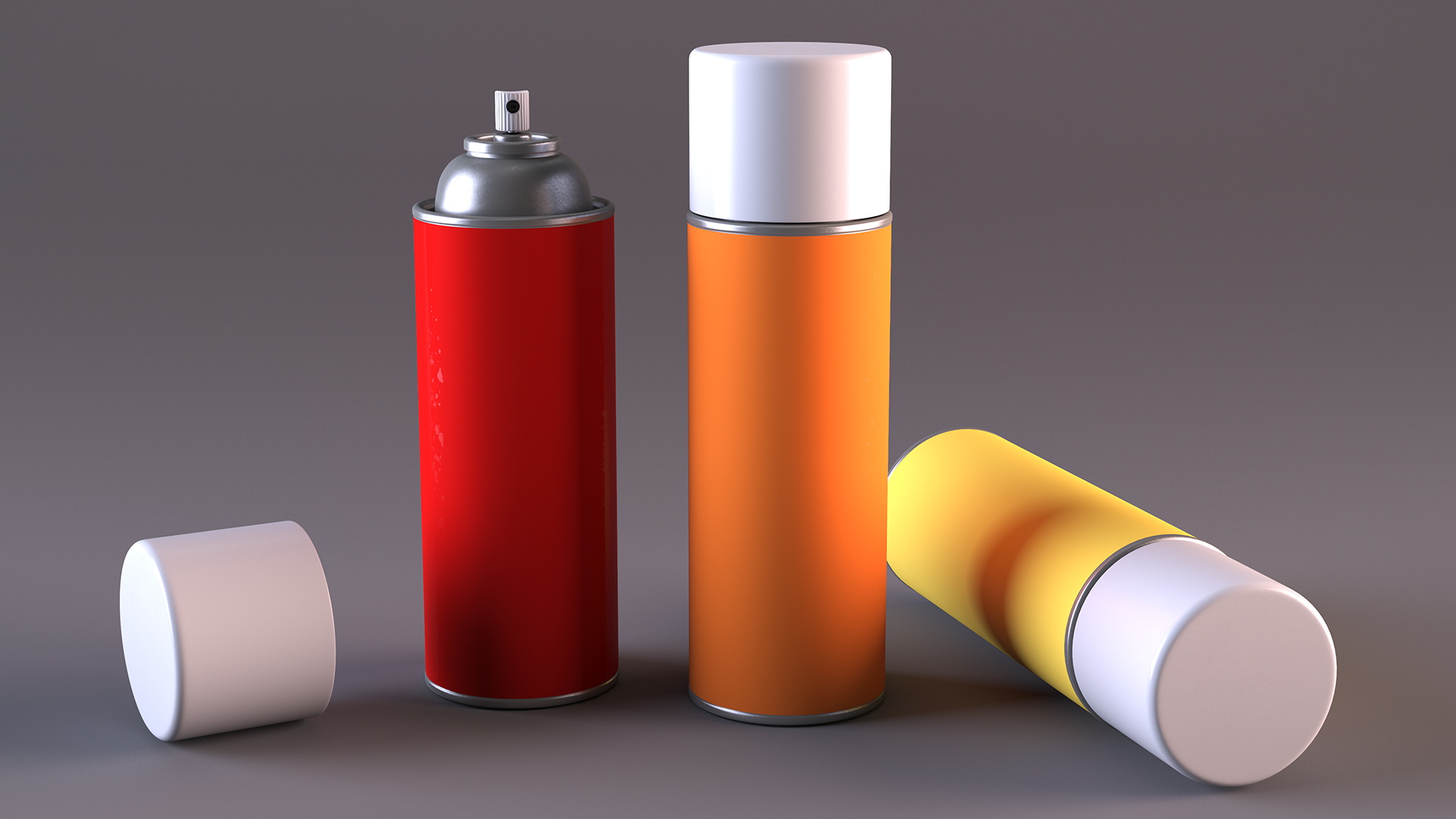 3D Recycling Aerosol Cans Warm Colors Set model