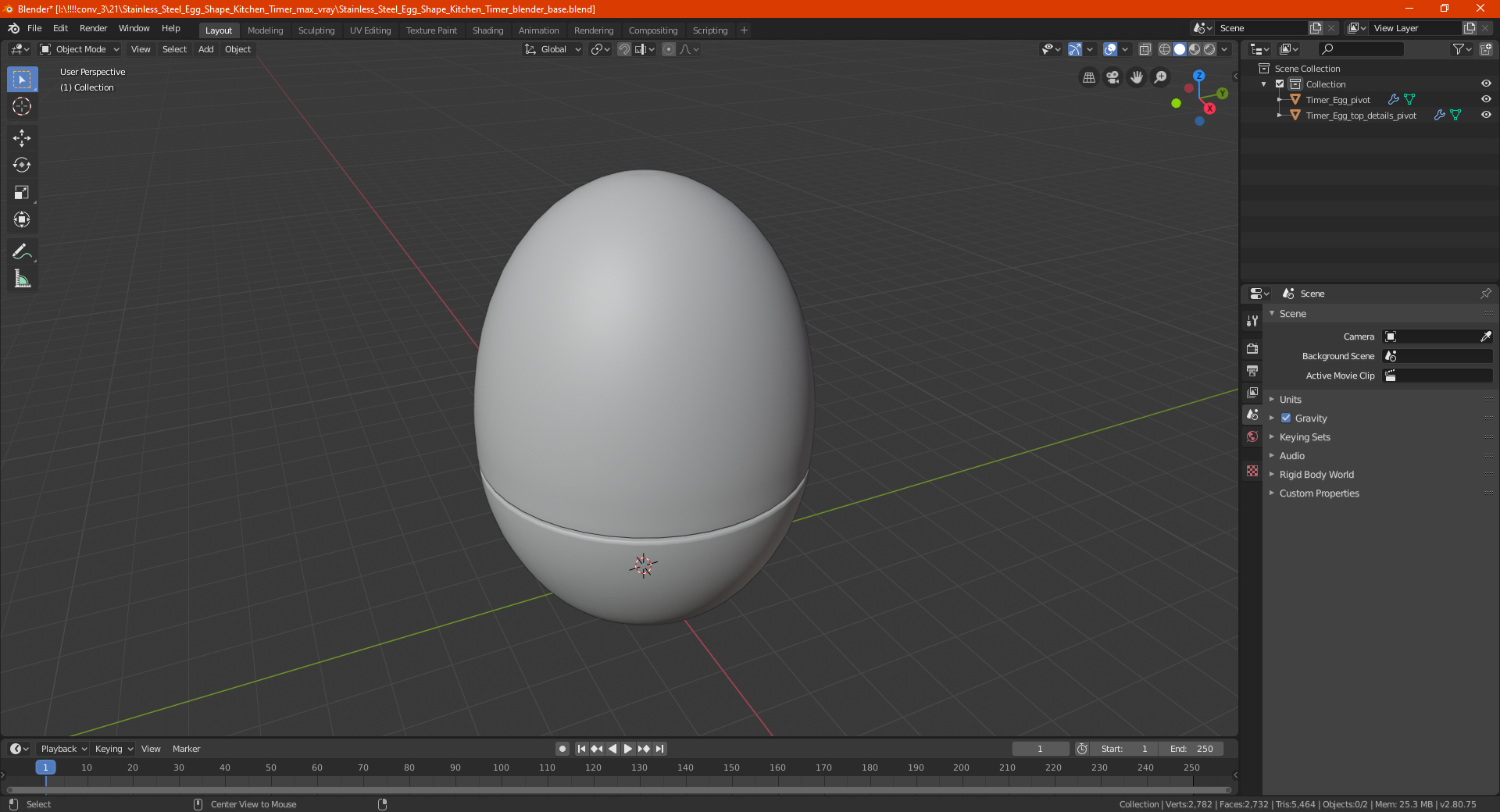 Stainless Steel Egg Shape Kitchen Timer 3D model