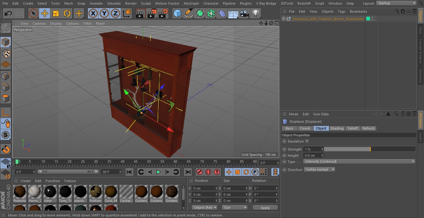 3D model Showcase with Trophies Brown Illuminated