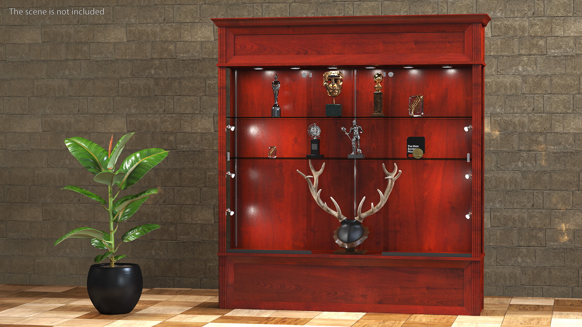 3D model Showcase with Trophies Brown Illuminated