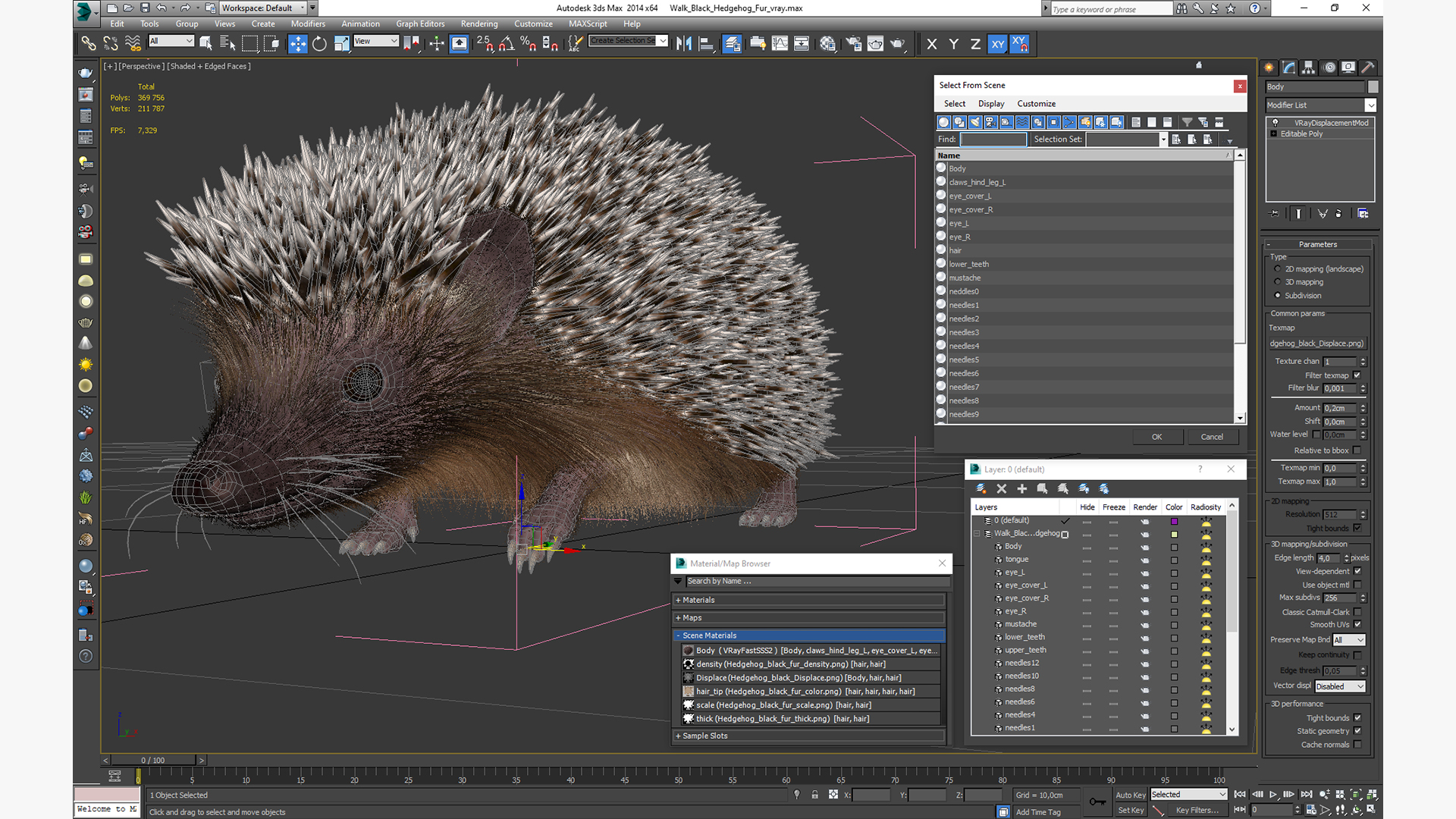 3D Walk Black Hedgehog Fur model