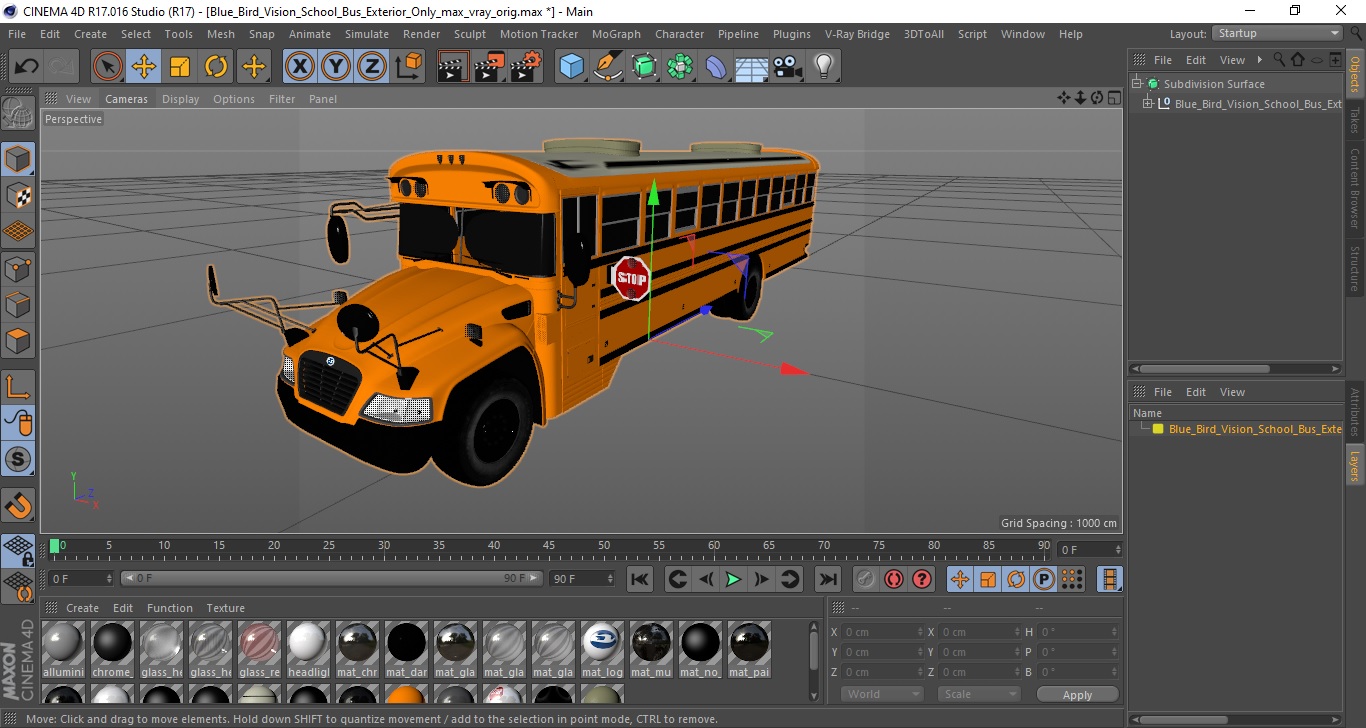 3D Blue Bird Vision School Bus Exterior Only