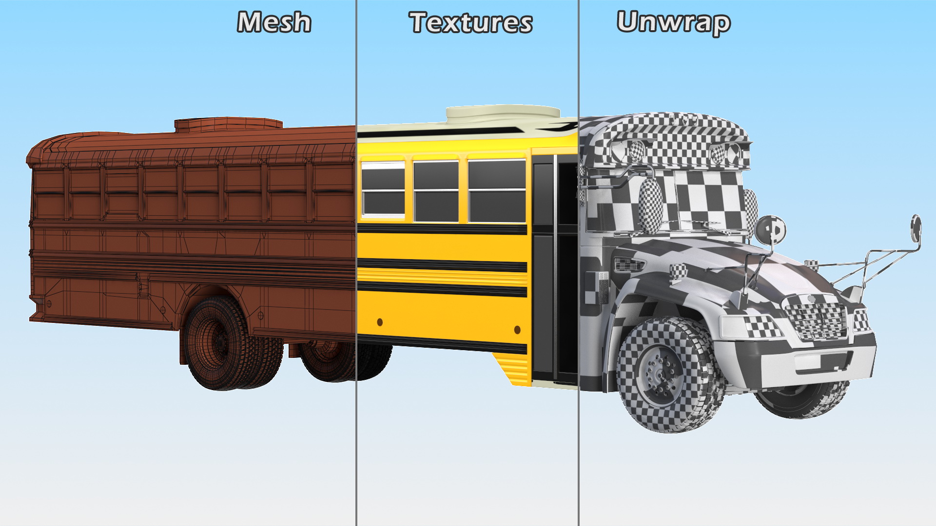 3D Blue Bird Vision School Bus Exterior Only