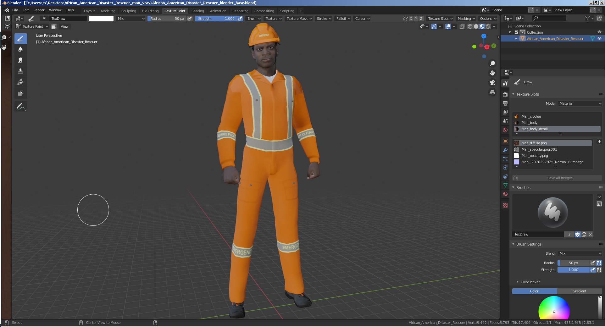 3D African American Disaster Rescuer model
