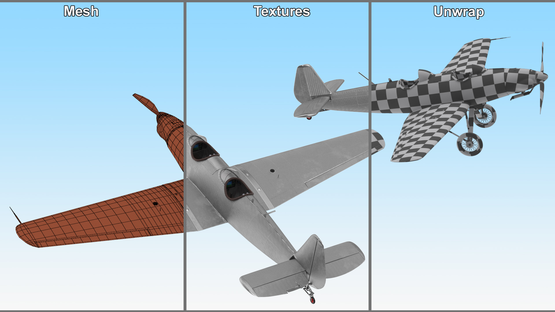 3D Retro Sport Plane Rigged for Cinema 4D model