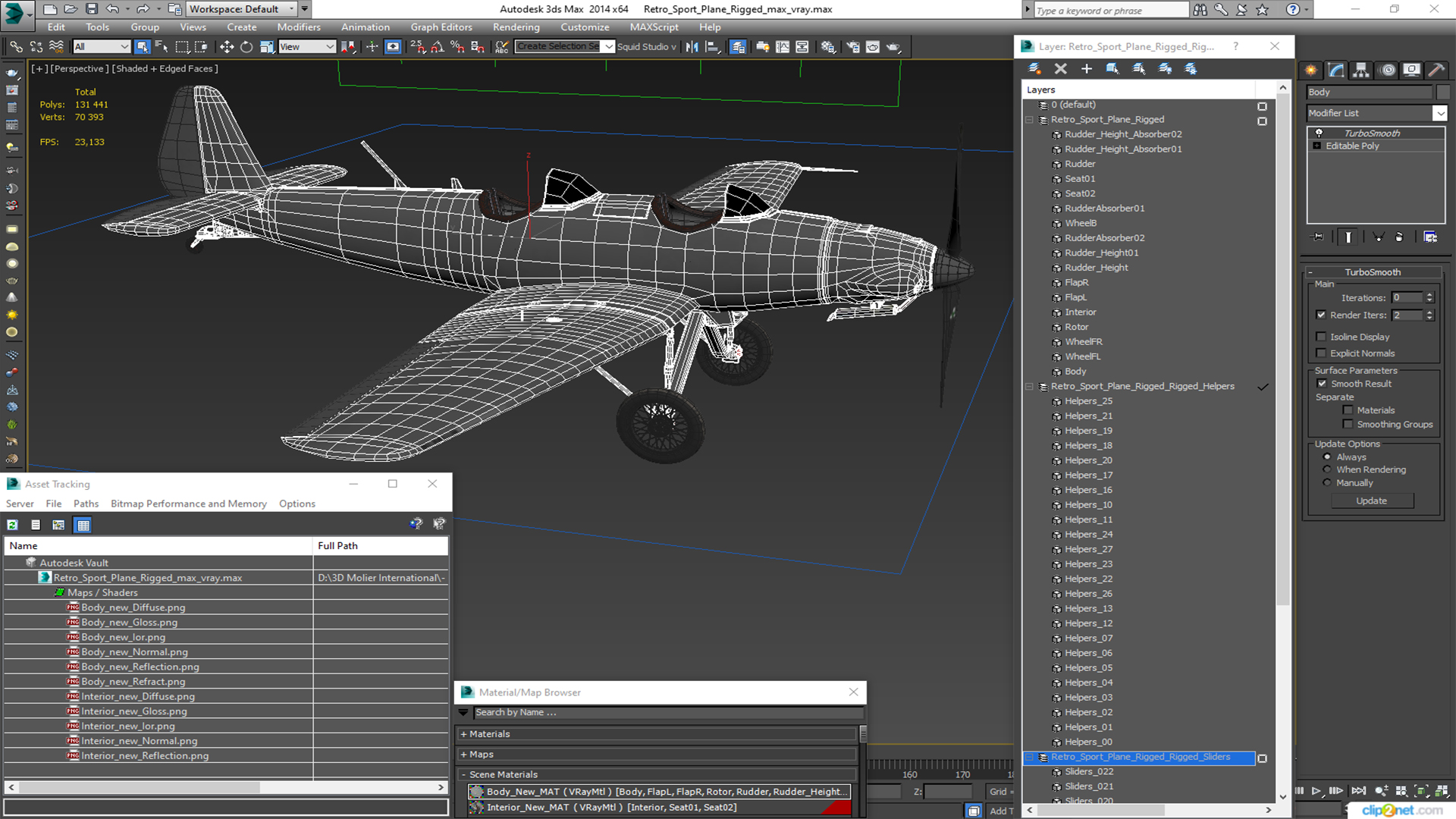 3D Retro Sport Plane Rigged for Cinema 4D model