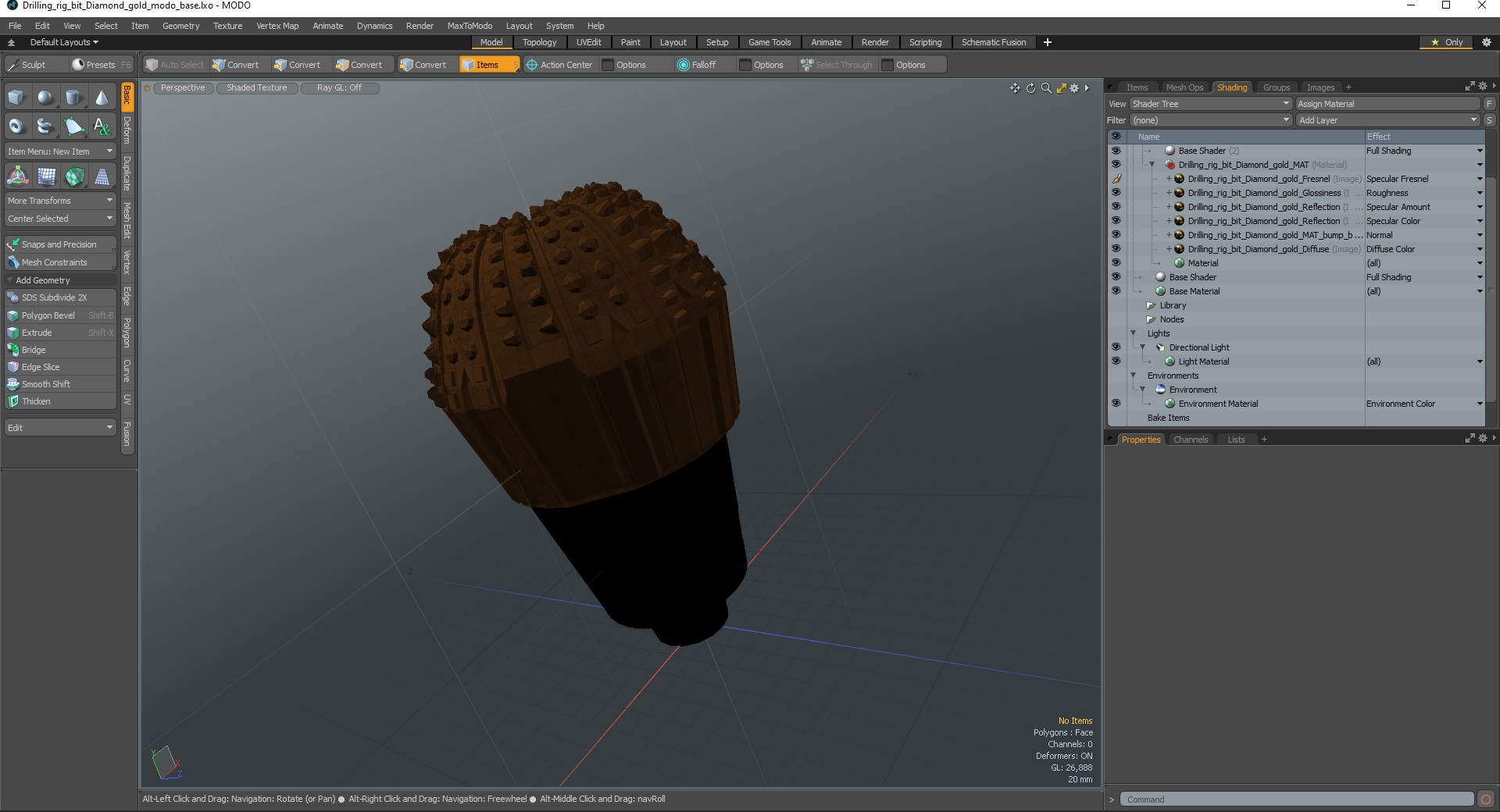 Drilling Rig Bit Diamond Gold 3D model