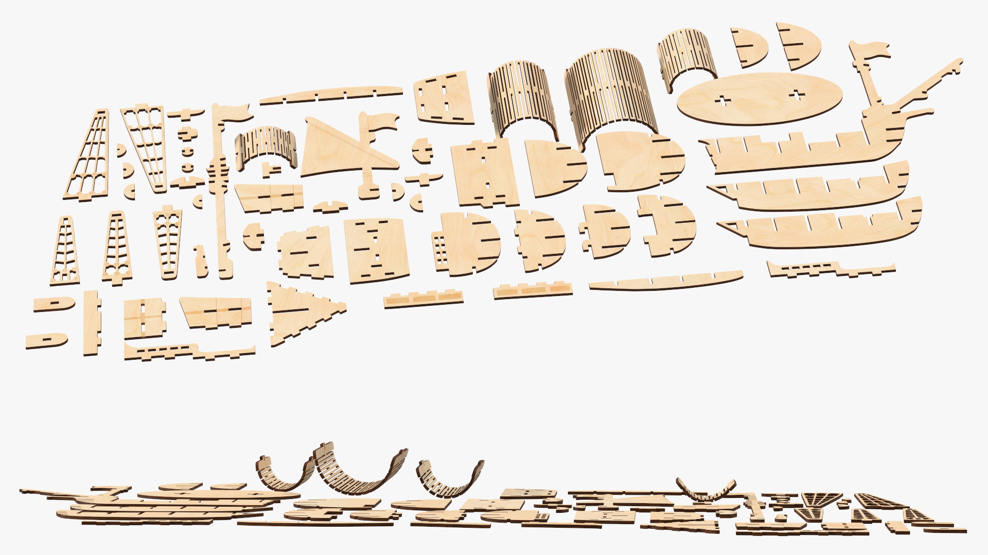 Ship Wooden 3D Puzzle Disassembled 3D model