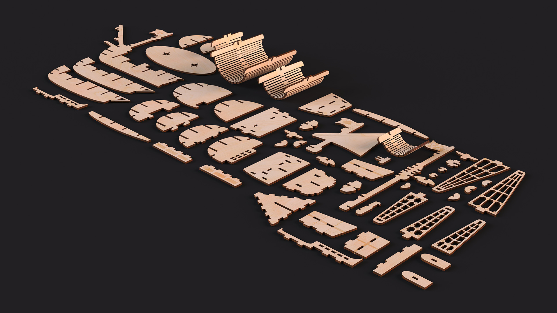 Ship Wooden 3D Puzzle Disassembled 3D model
