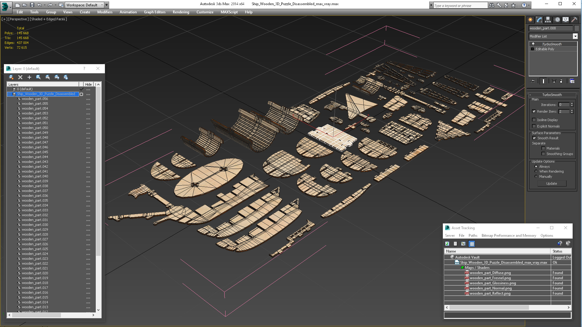 Ship Wooden 3D Puzzle Disassembled 3D model