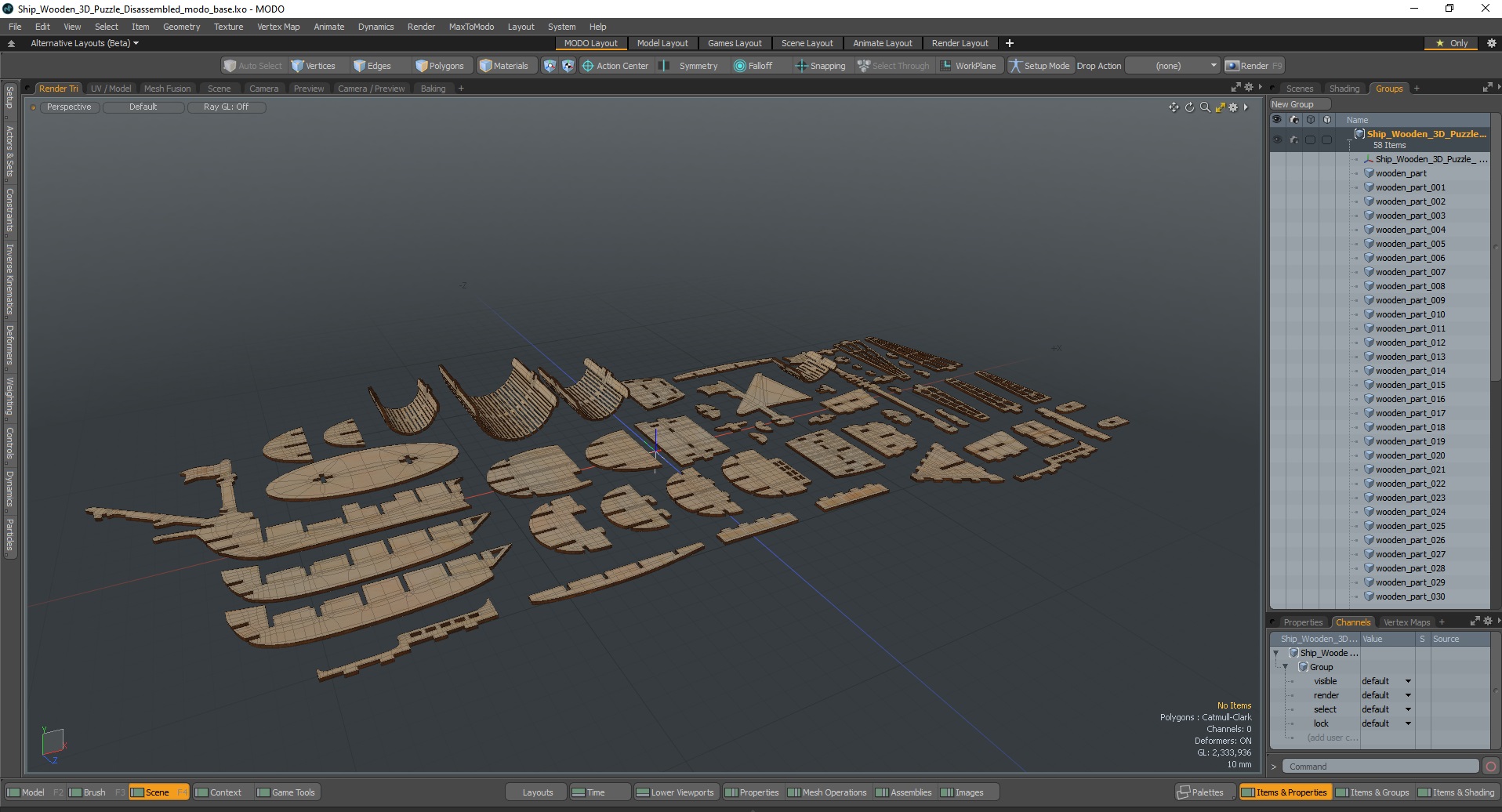 Ship Wooden 3D Puzzle Disassembled 3D model