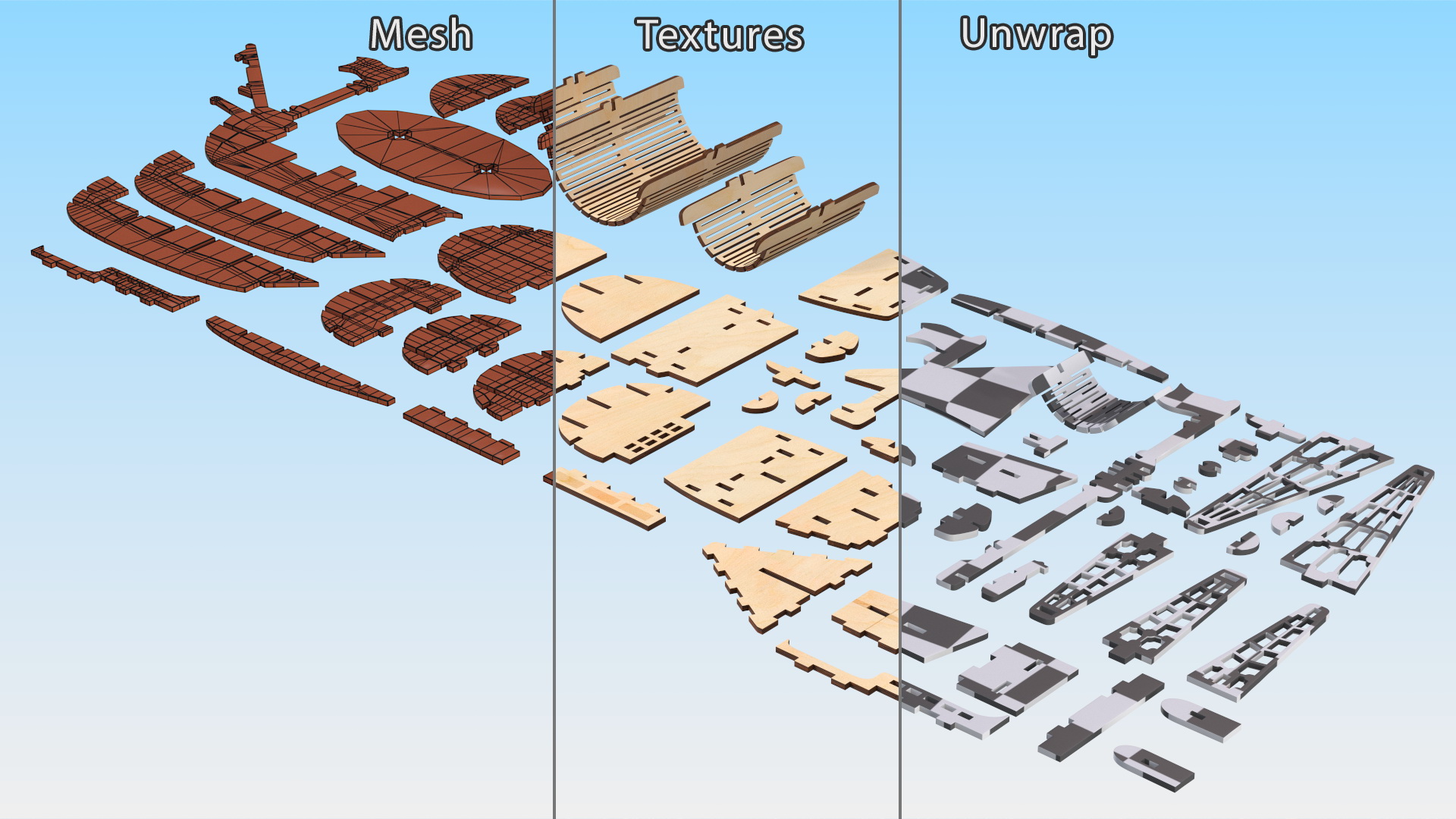 Ship Wooden 3D Puzzle Disassembled 3D model