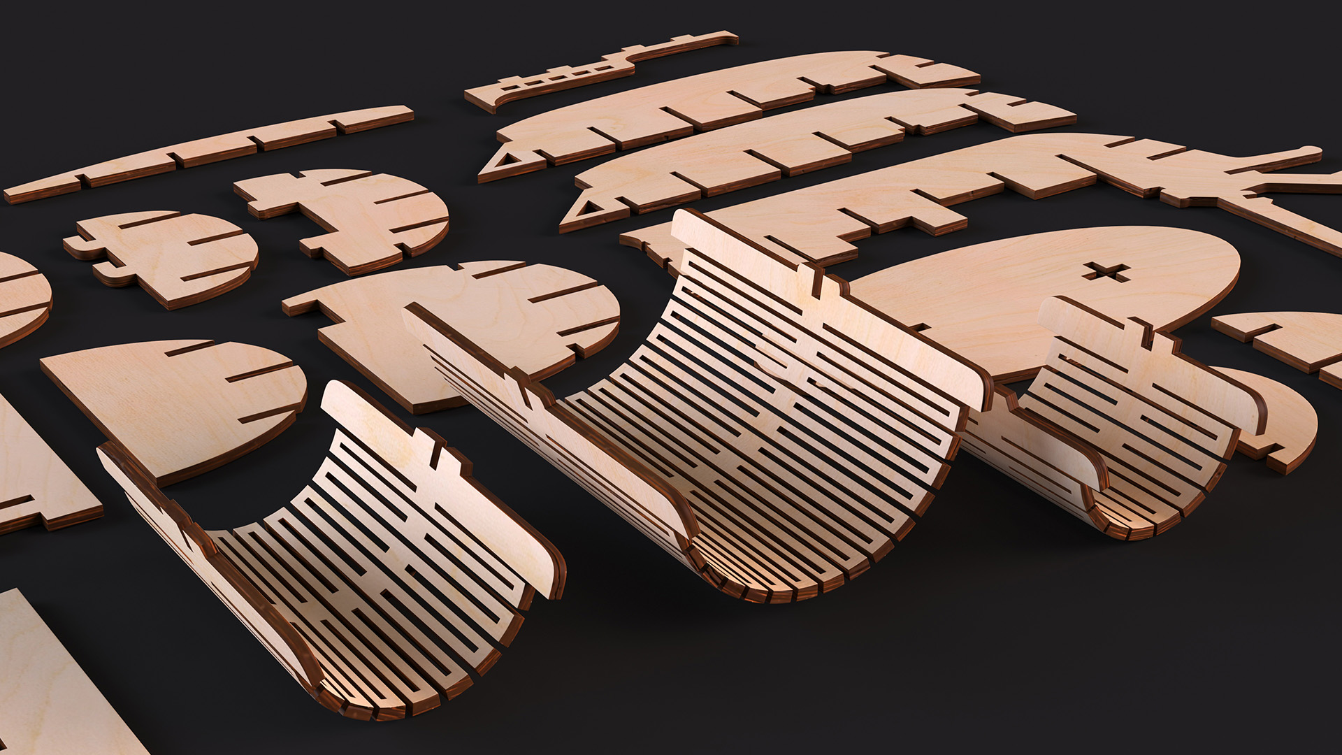 Ship Wooden 3D Puzzle Disassembled 3D model