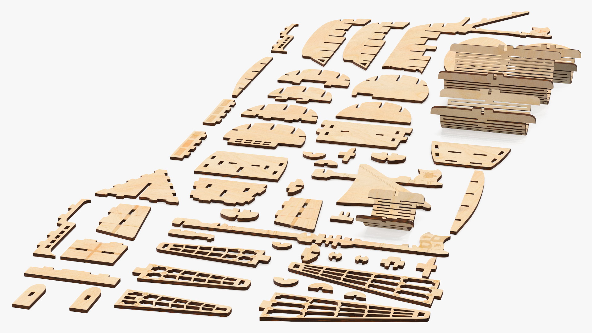 Ship Wooden 3D Puzzle Disassembled 3D model