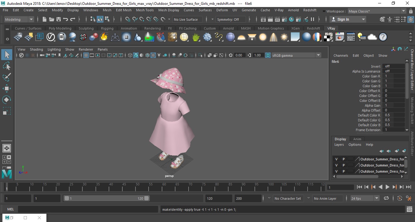 3D model Outdoor Summer Dress for Girls