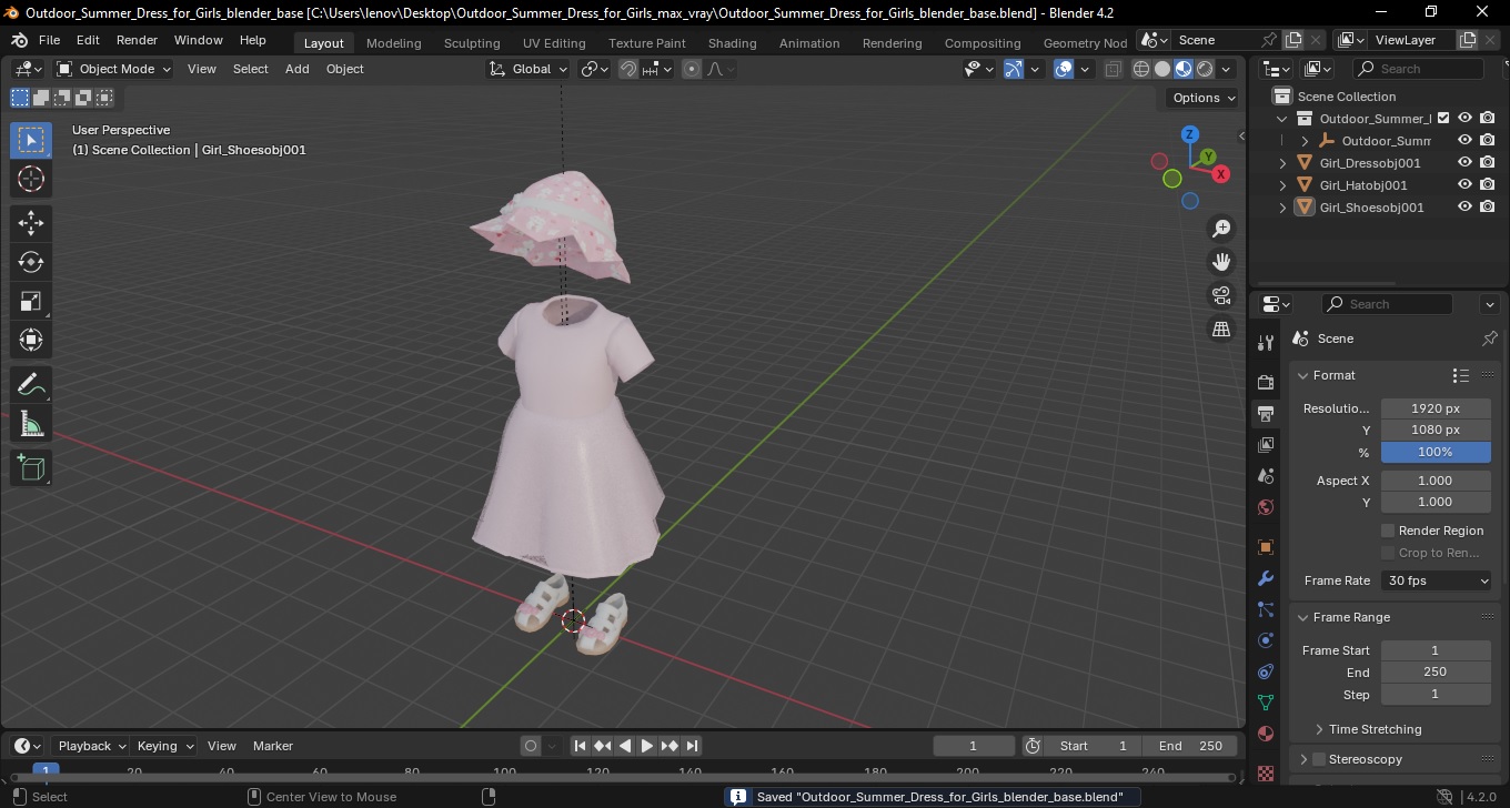 3D model Outdoor Summer Dress for Girls