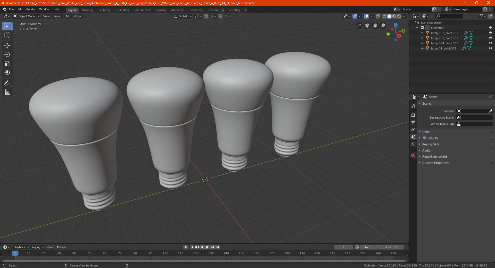 3D Philips Hue White and Color Ambiance Smart 4 Bulb Kit model