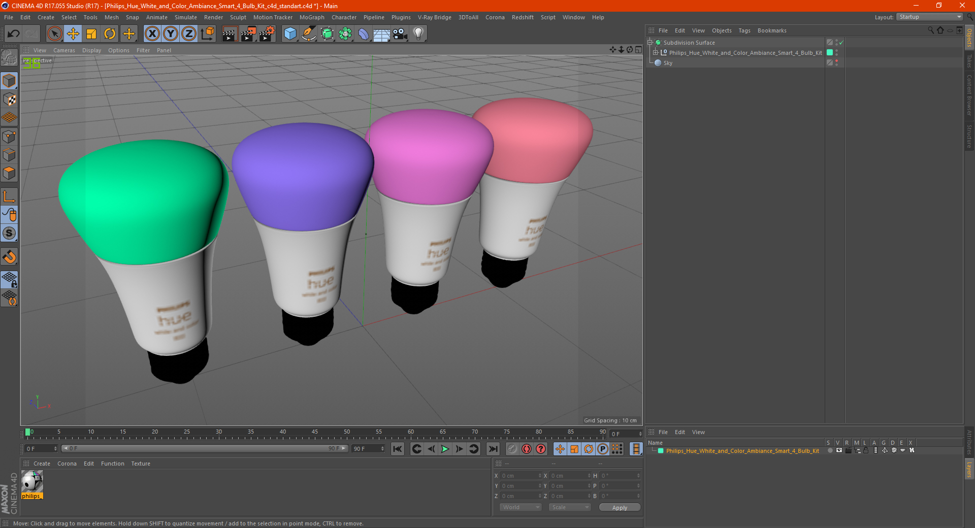 3D Philips Hue White and Color Ambiance Smart 4 Bulb Kit model