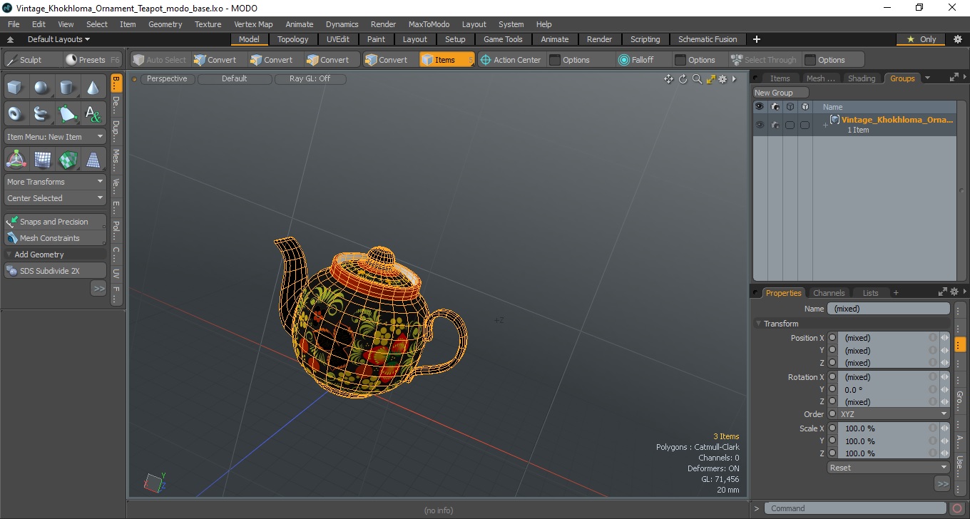 3D Vintage Khokhloma Ornament Teapot model