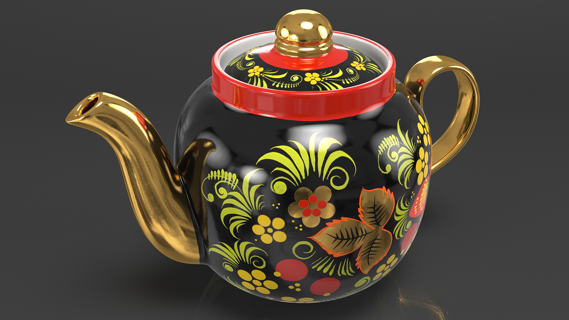 3D Vintage Khokhloma Ornament Teapot model