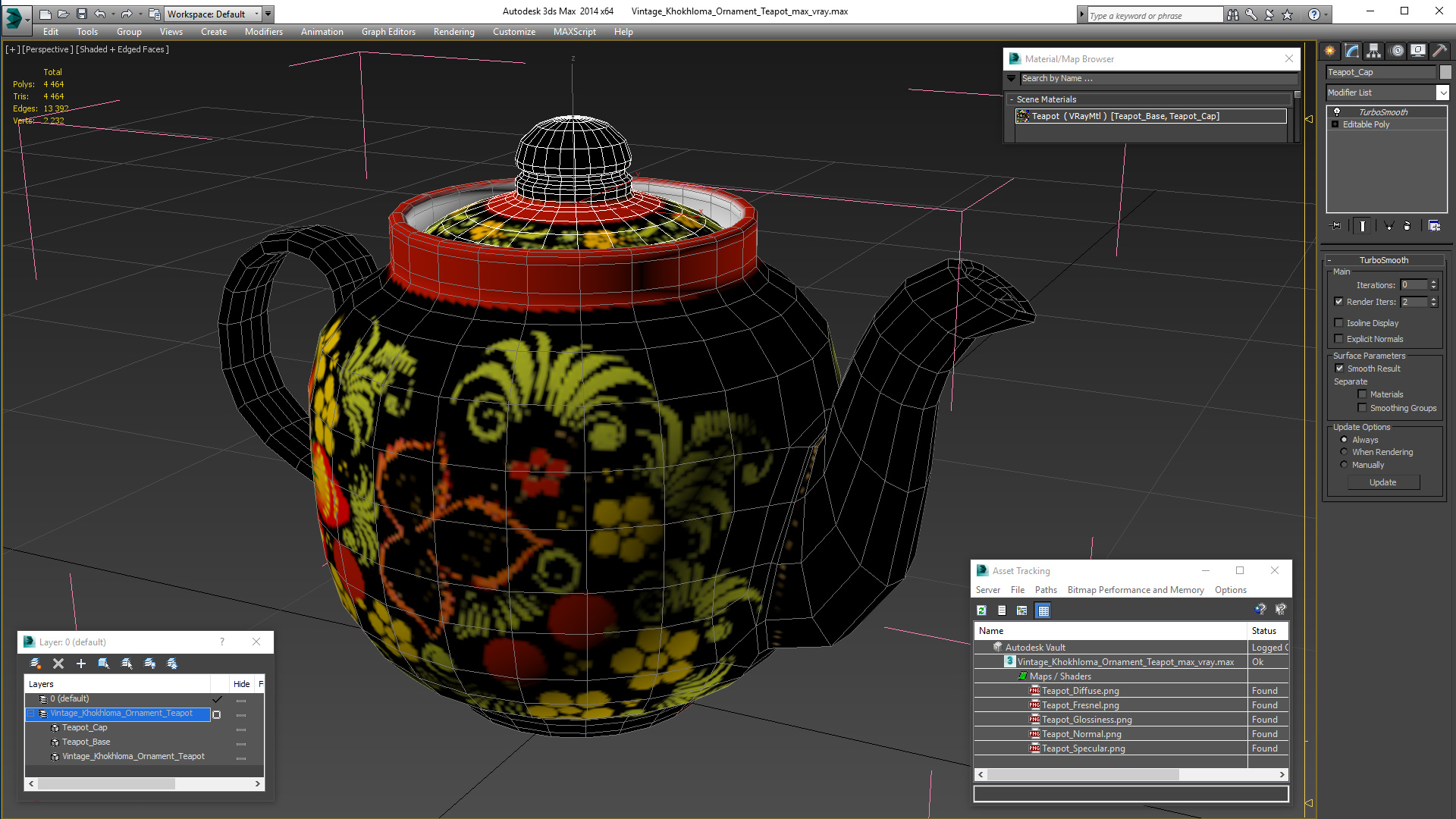 3D Vintage Khokhloma Ornament Teapot model