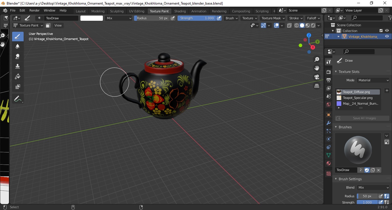 3D Vintage Khokhloma Ornament Teapot model