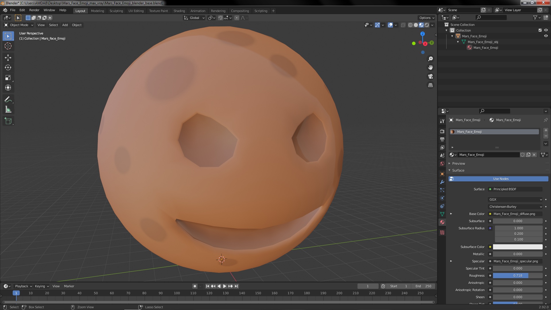 3D model Mars Face Emoji