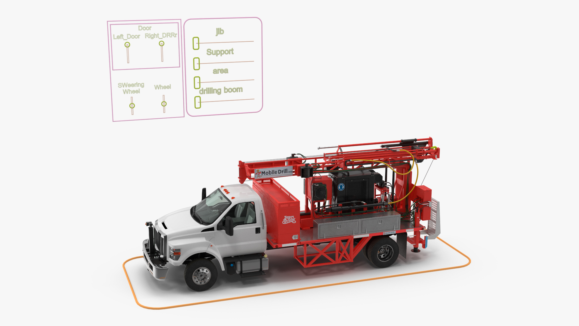3D Mobile B-51 Drill Rig Truck Red Rigged model