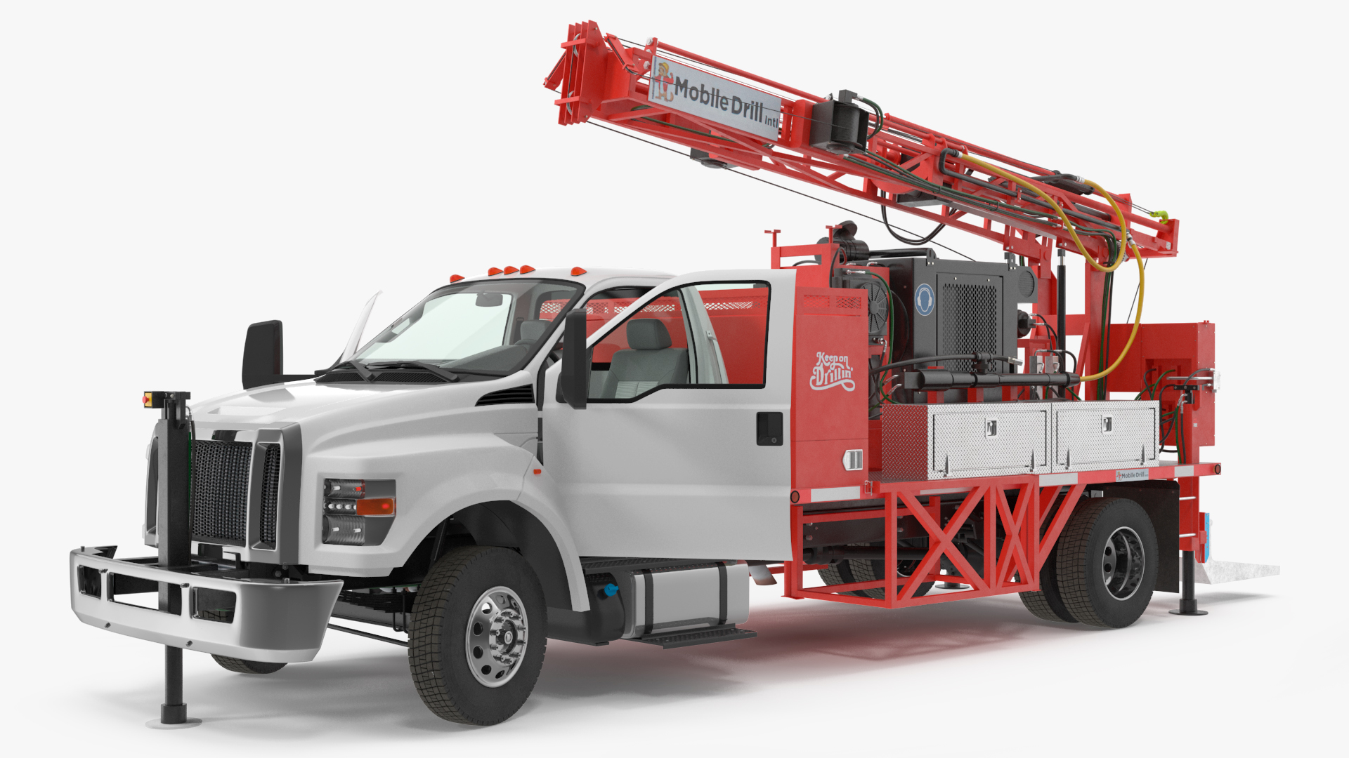3D Mobile B-51 Drill Rig Truck Red Rigged model