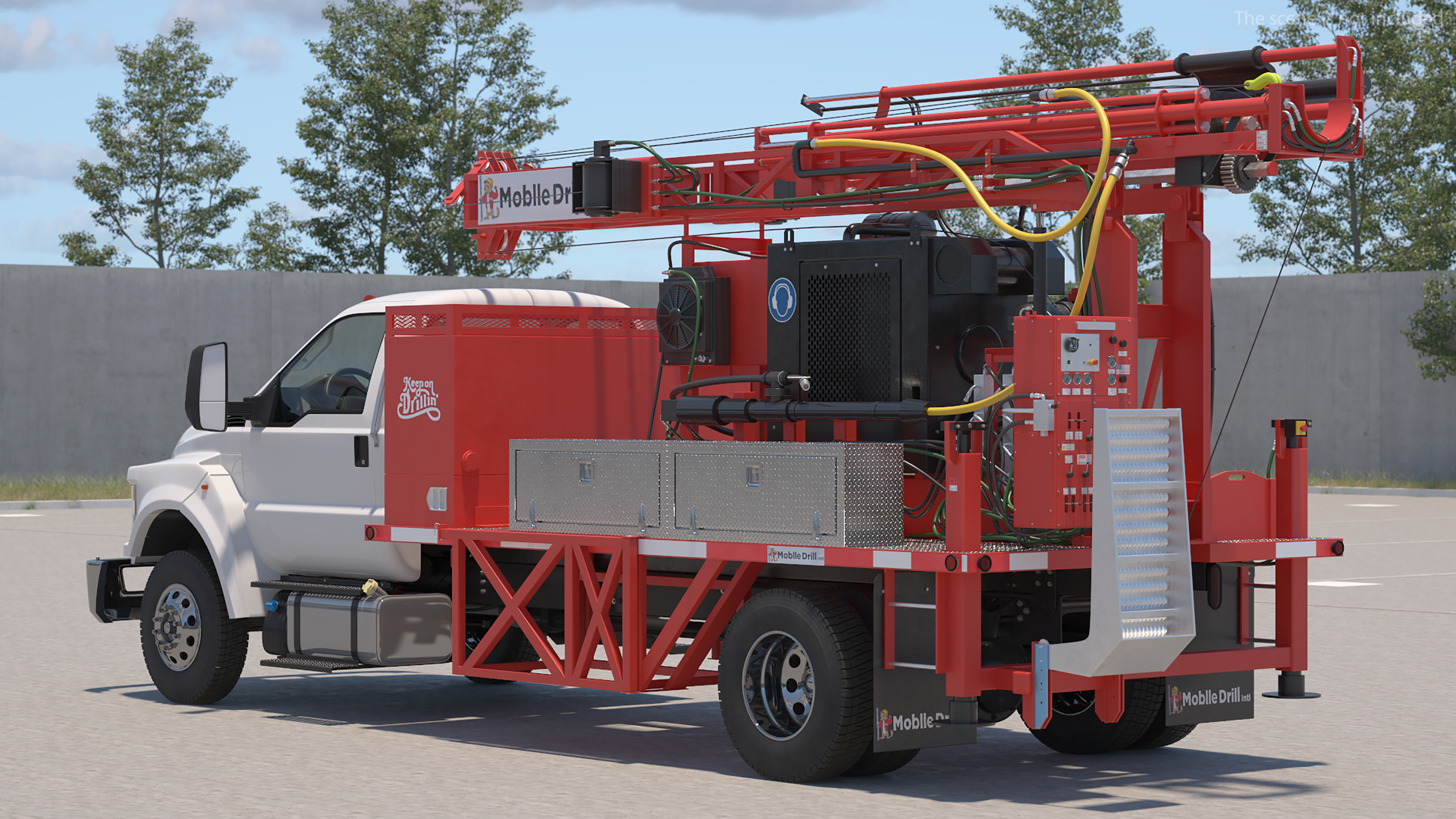 3D Mobile B-51 Drill Rig Truck Red Rigged model