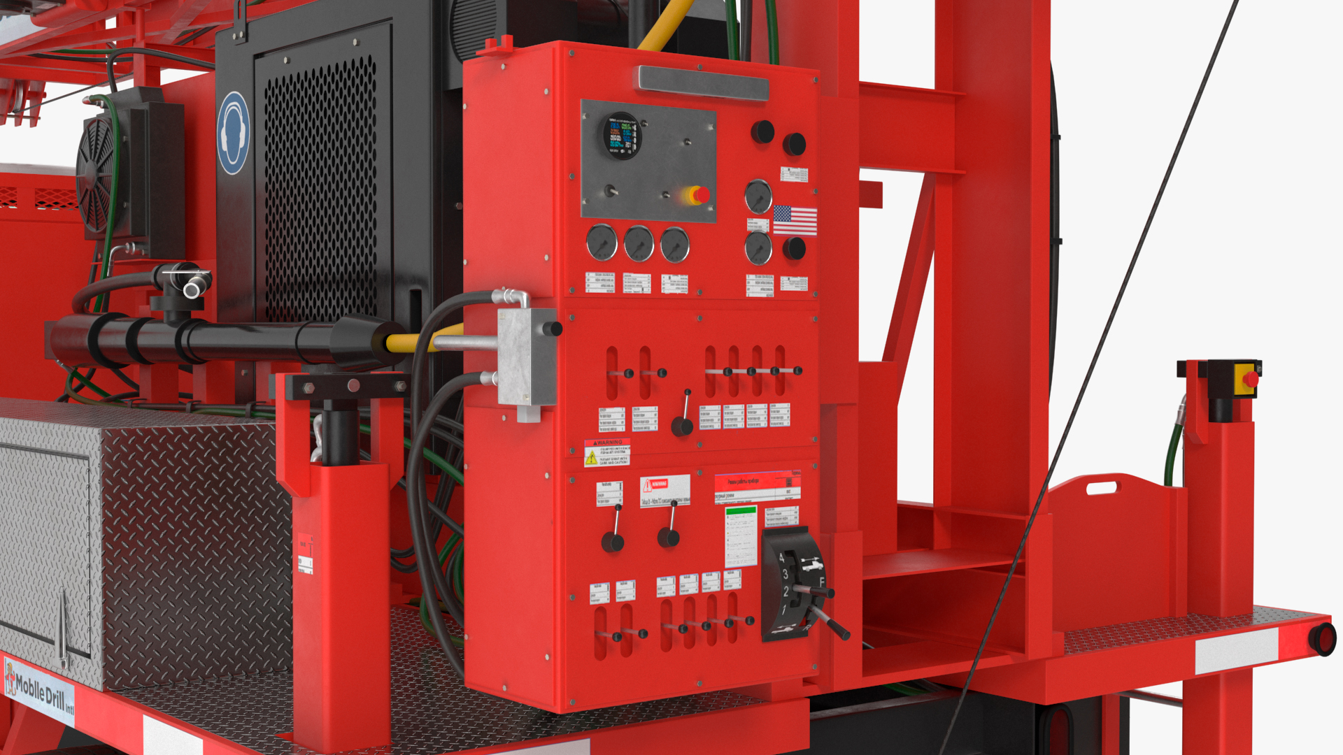 3D Mobile B-51 Drill Rig Truck Red Rigged model