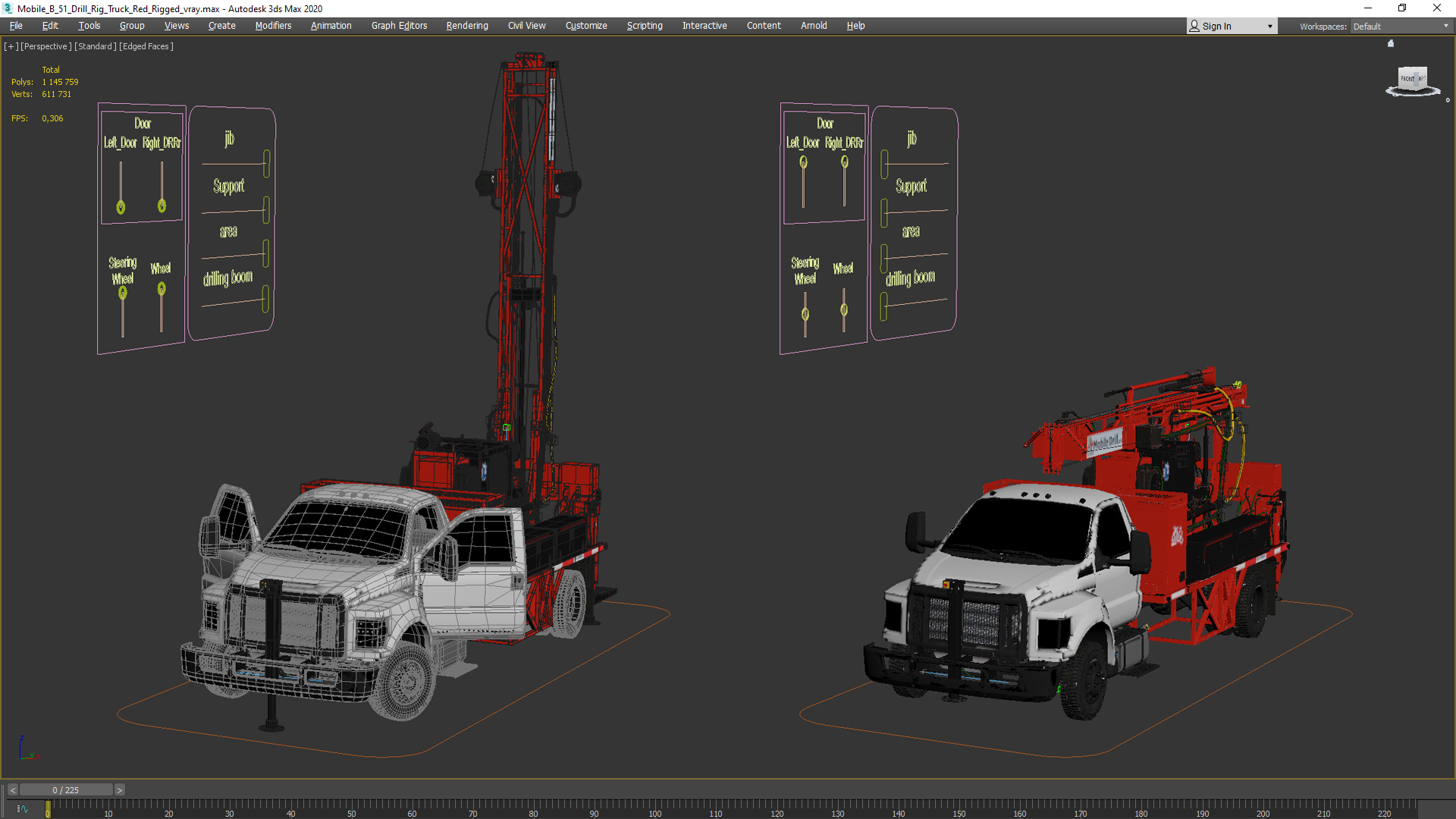 3D Mobile B-51 Drill Rig Truck Red Rigged model
