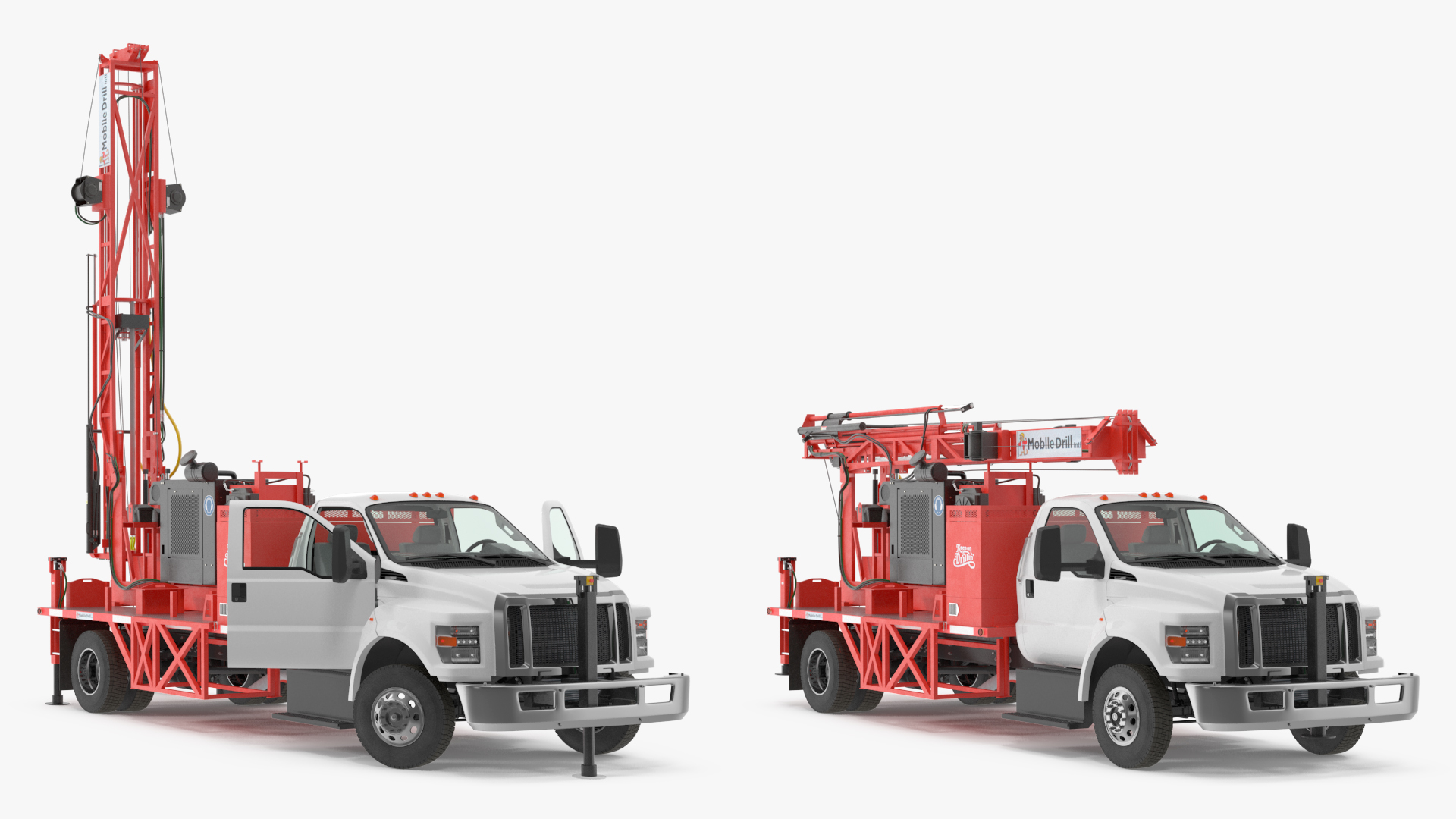 3D Mobile B-51 Drill Rig Truck Red Rigged model