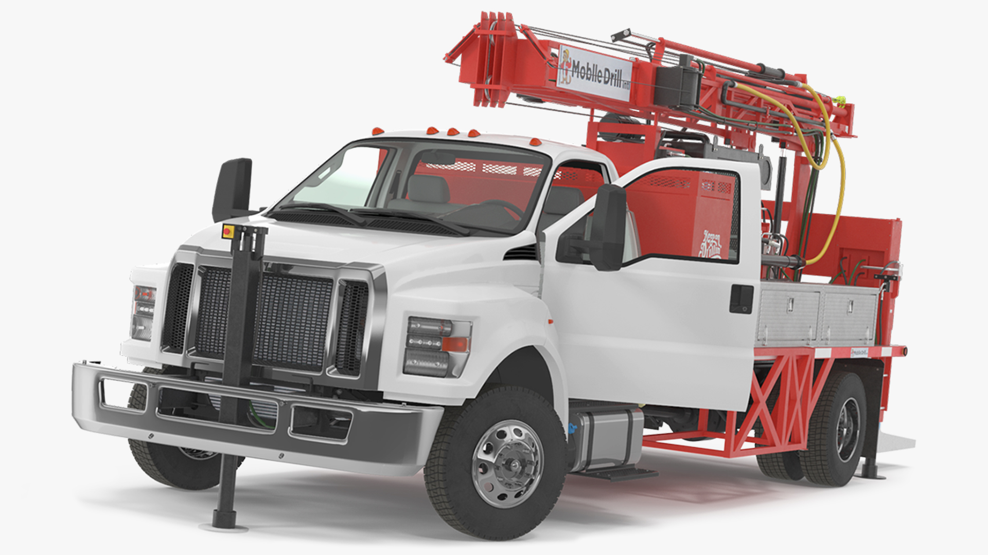 3D Mobile B-51 Drill Rig Truck Red Rigged model