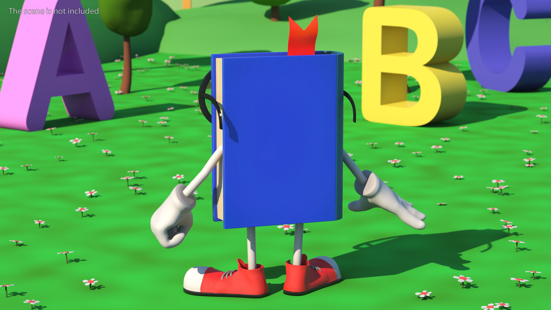 3D Cartoon Blue Book Character Standing Pose