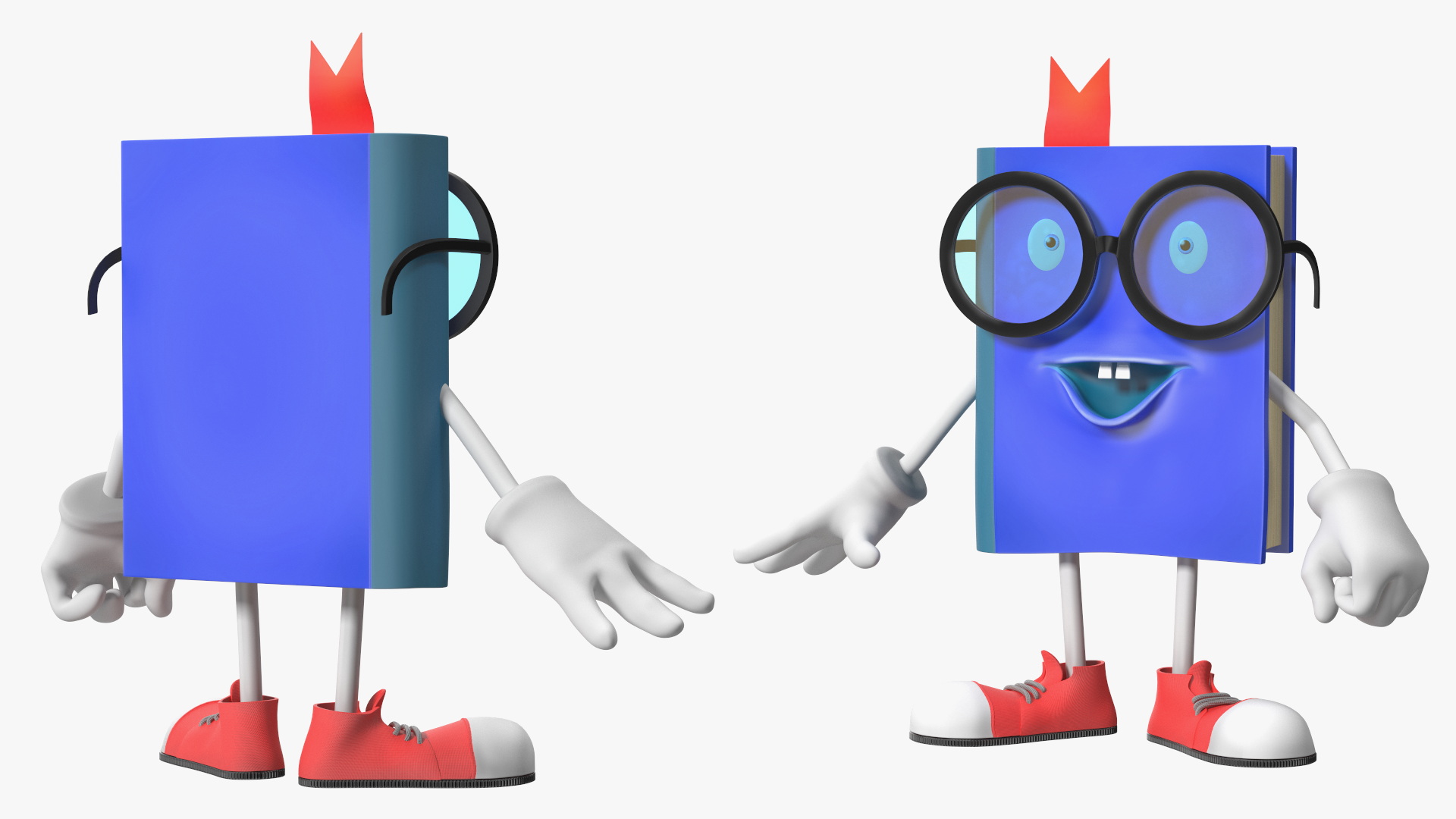 3D Cartoon Blue Book Character Standing Pose