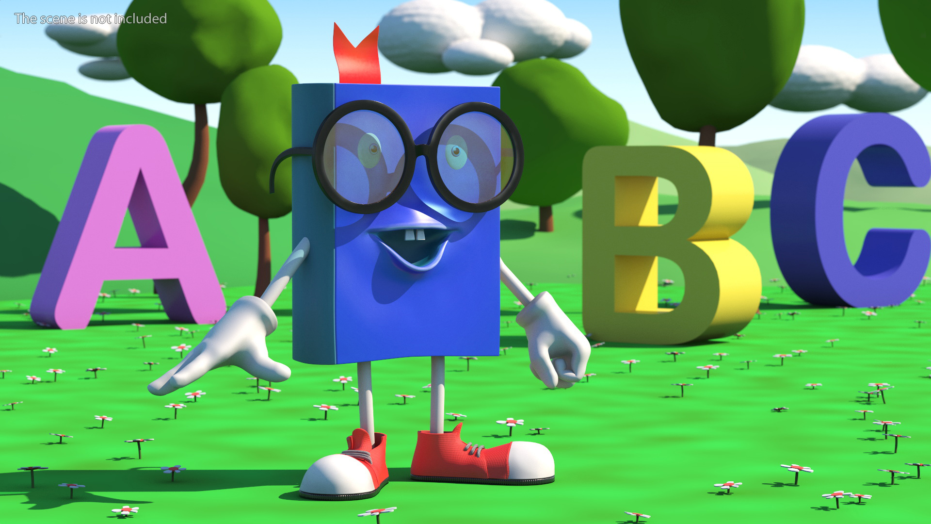 3D Cartoon Blue Book Character Standing Pose
