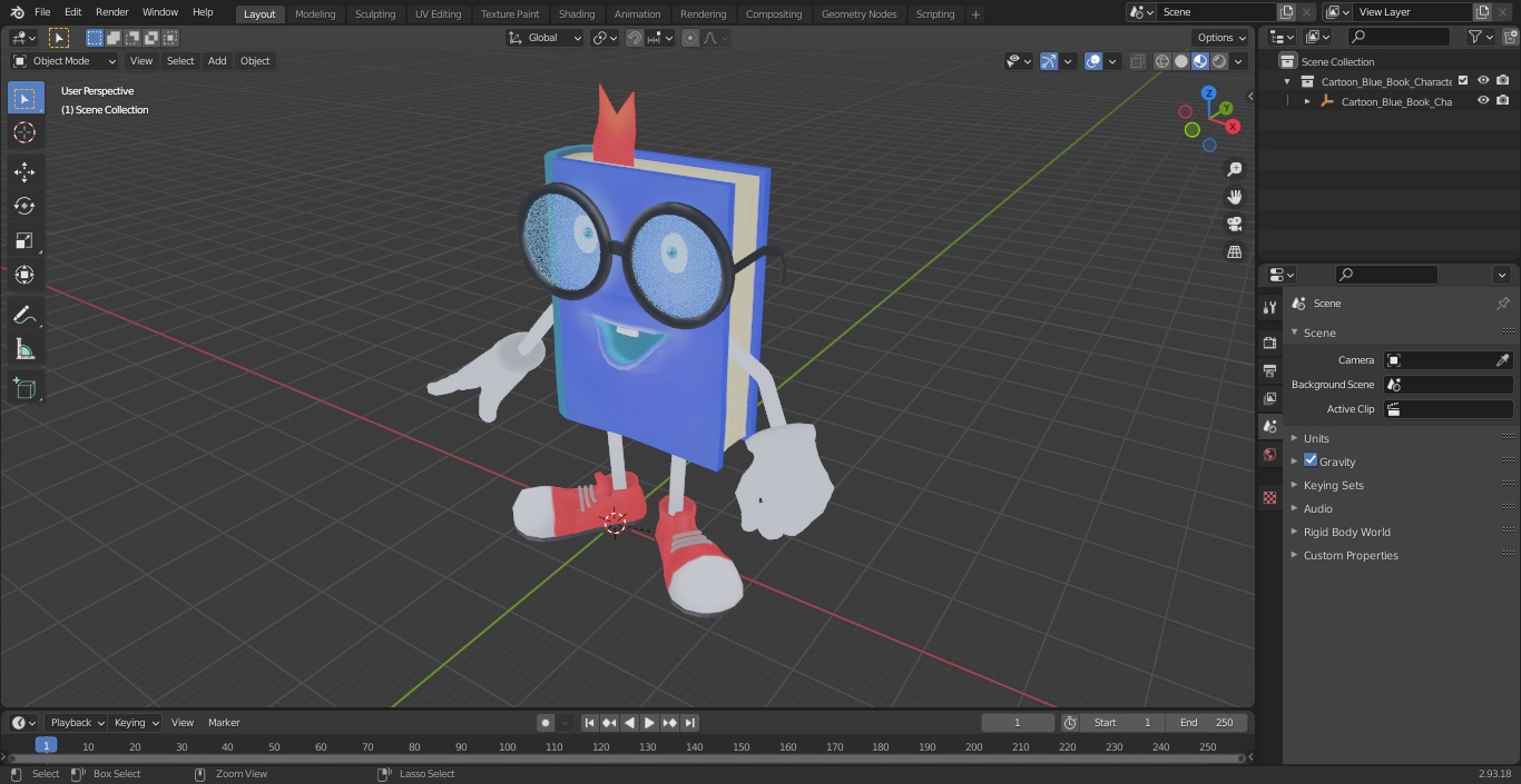 3D Cartoon Blue Book Character Standing Pose