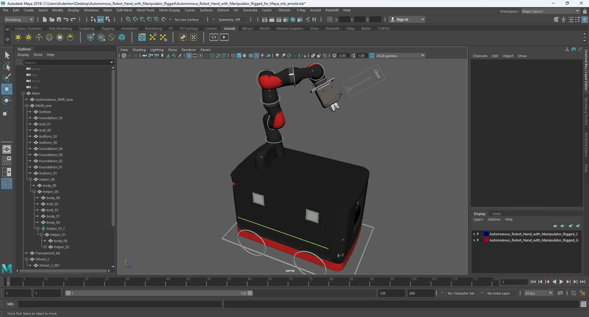 Autonomous Robot Hand with Manipulator Rigged for Maya 3D model