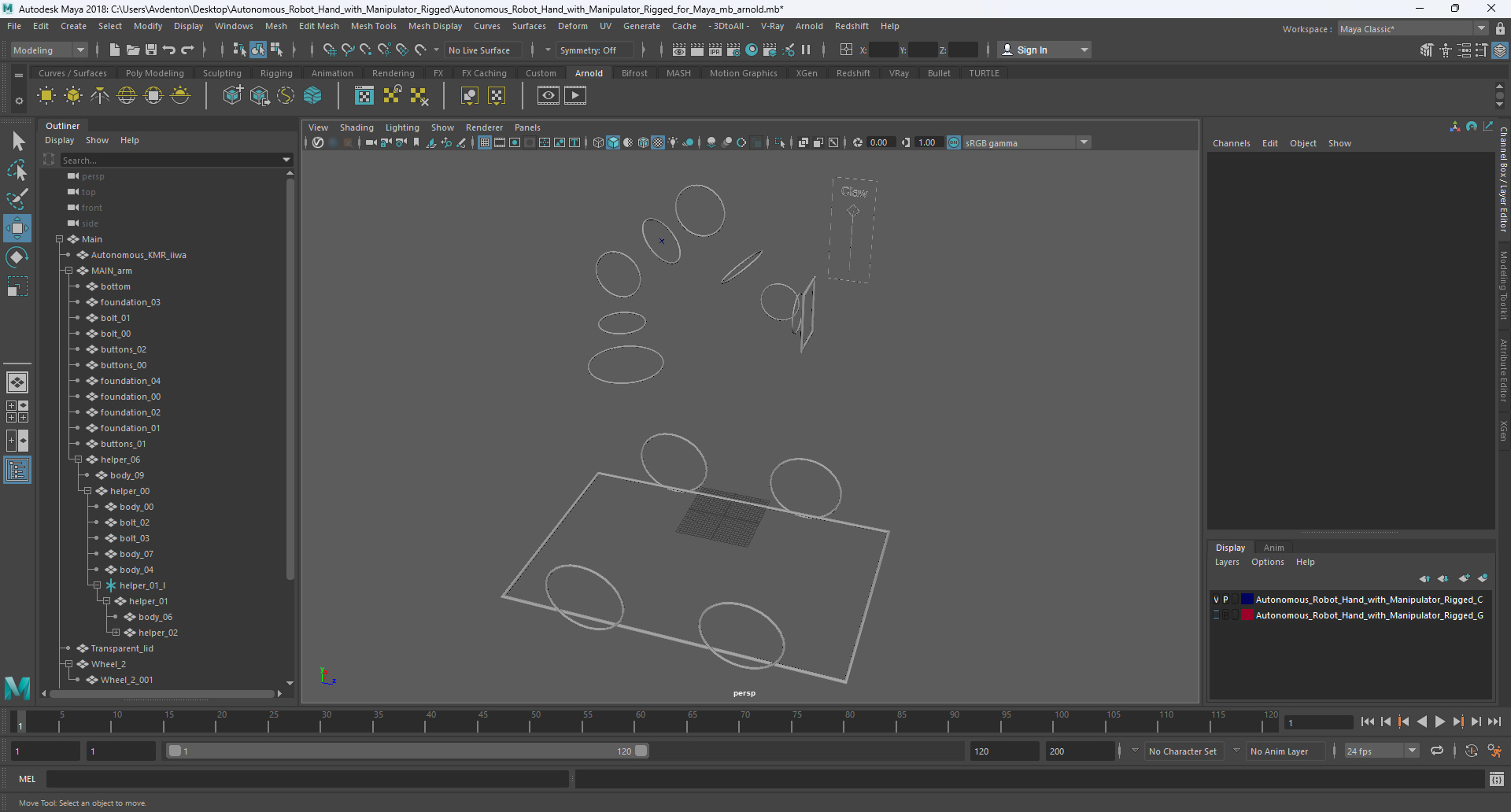 Autonomous Robot Hand with Manipulator Rigged for Maya 3D model